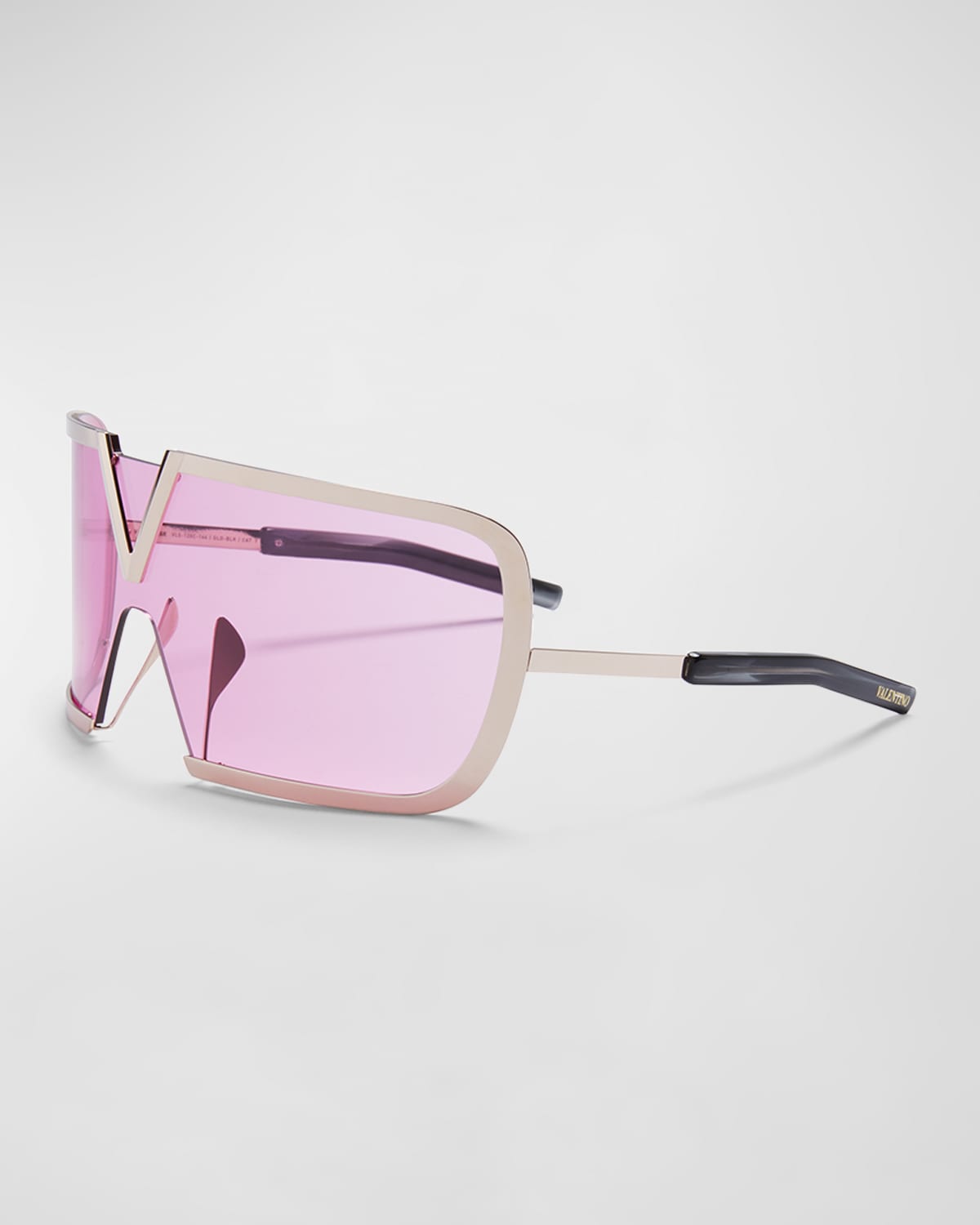 Shop Valentino V Romask Titanium & Acetate Shield Sunglasses In Gld-blk