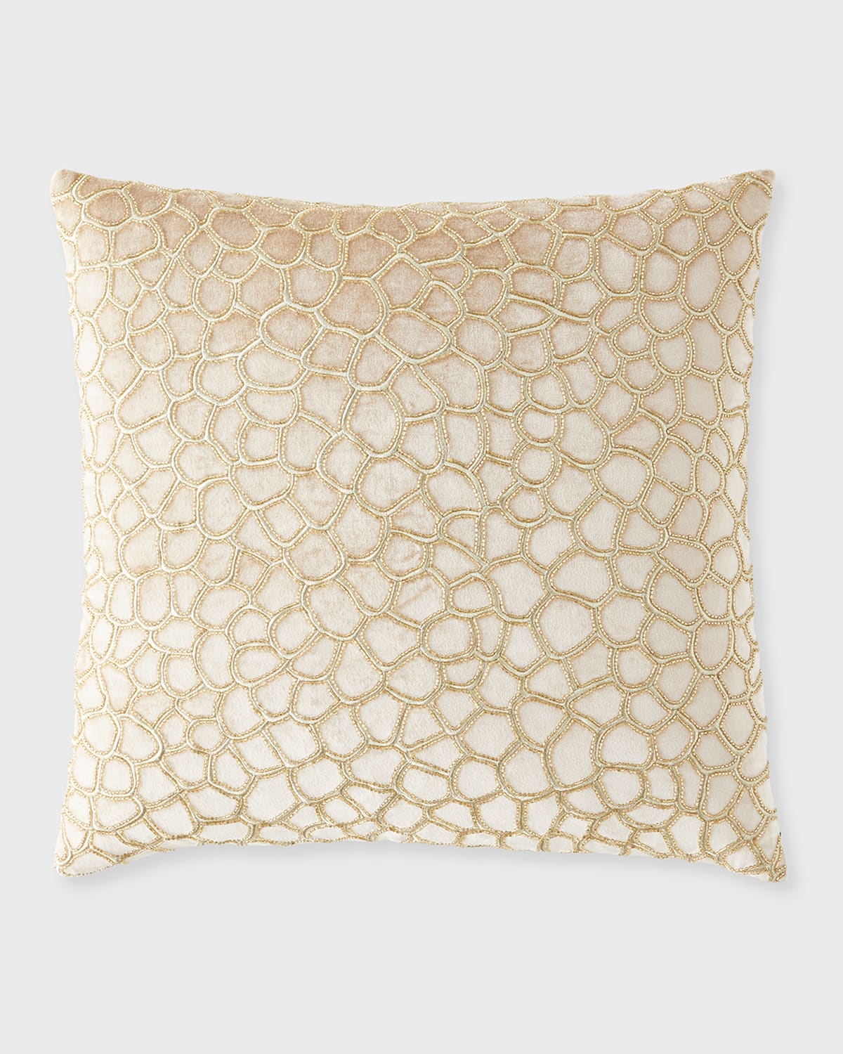 Callisto Home Larrisa Modern Metallic And Beaded Velvet Decorative Pillow, 22" Square In Sand