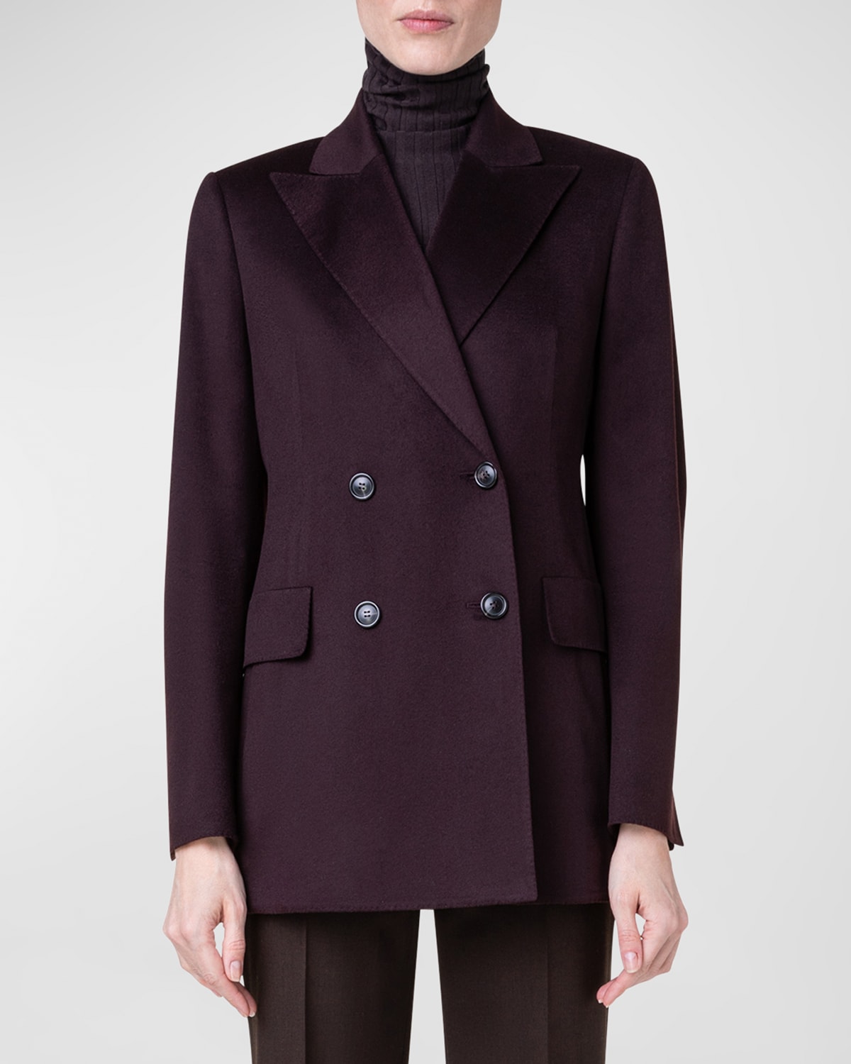 Akris Nadine Cashmere Double-breasted Jacket In Blackberry