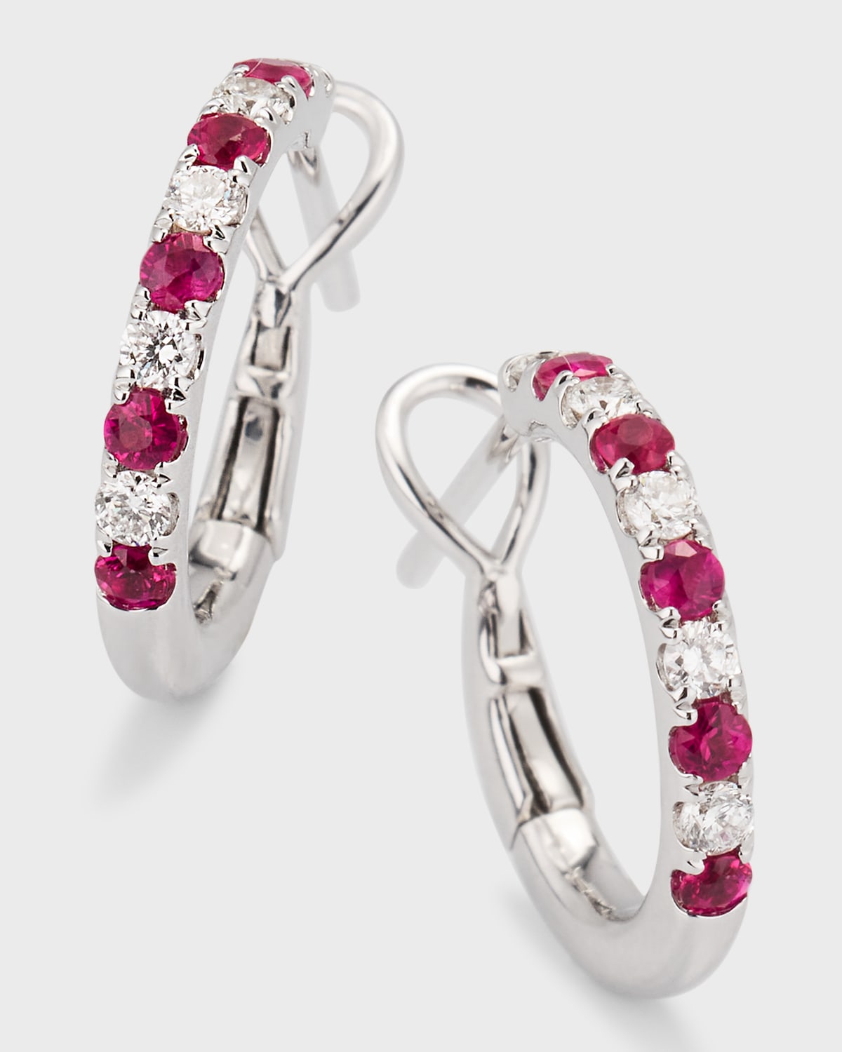 Frederic Sage Small Alternating Diamond And Ruby Hoop Earrings