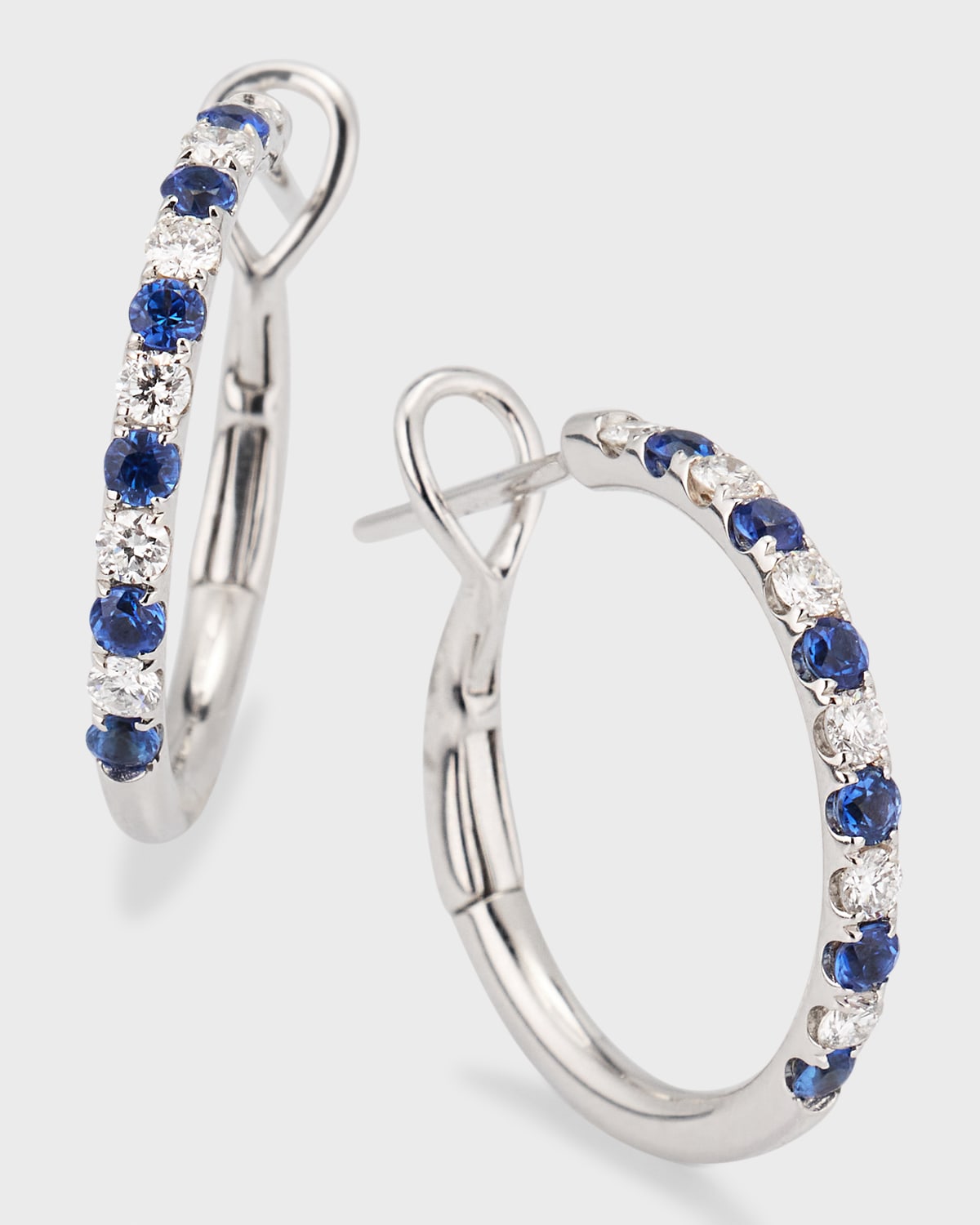 Frederic Sage 18k White Gold Small Alternating Diamond And Sapphire Hoop Earrings