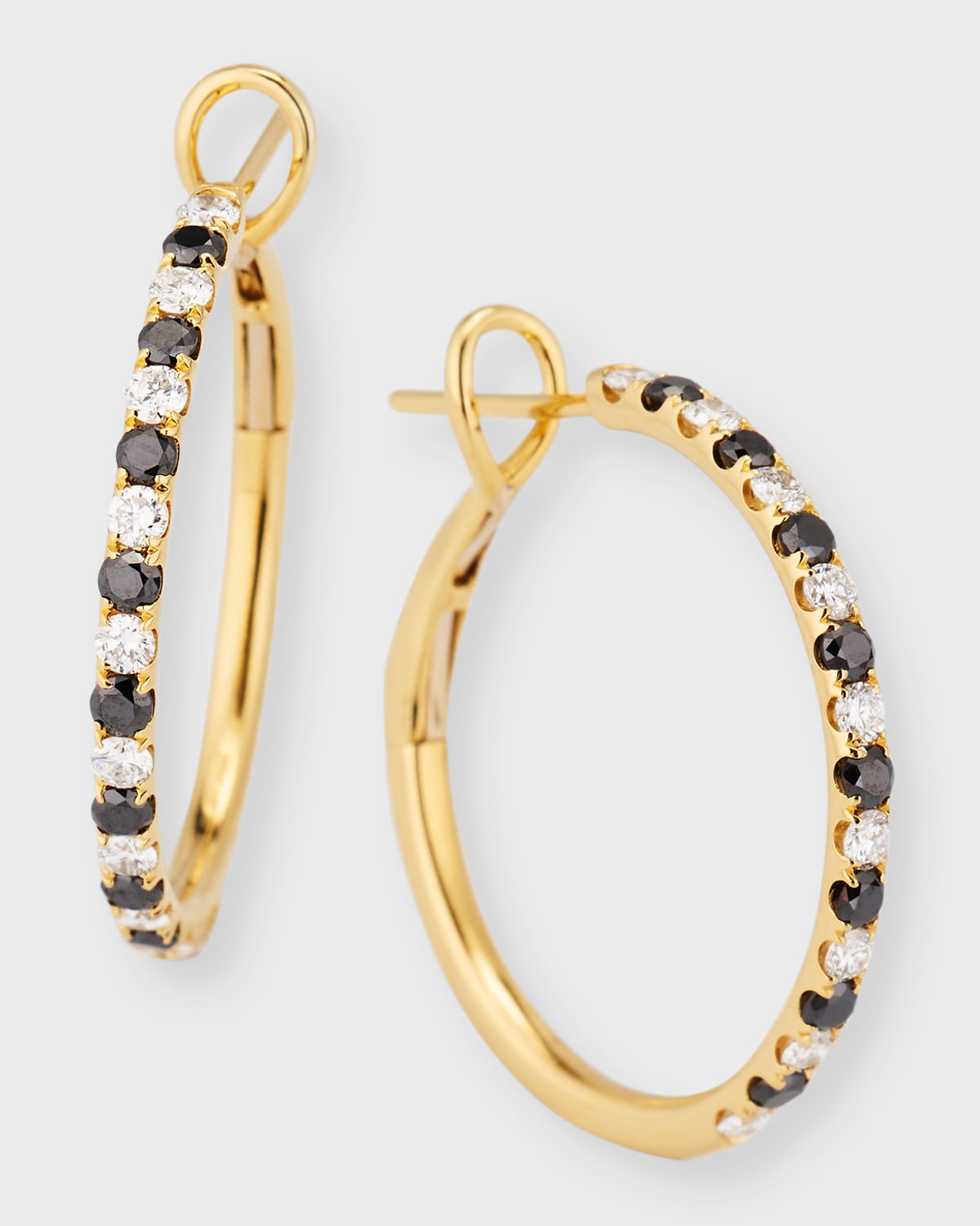 18K Yellow Gold Large Alternating Diamond Hoop Earrings