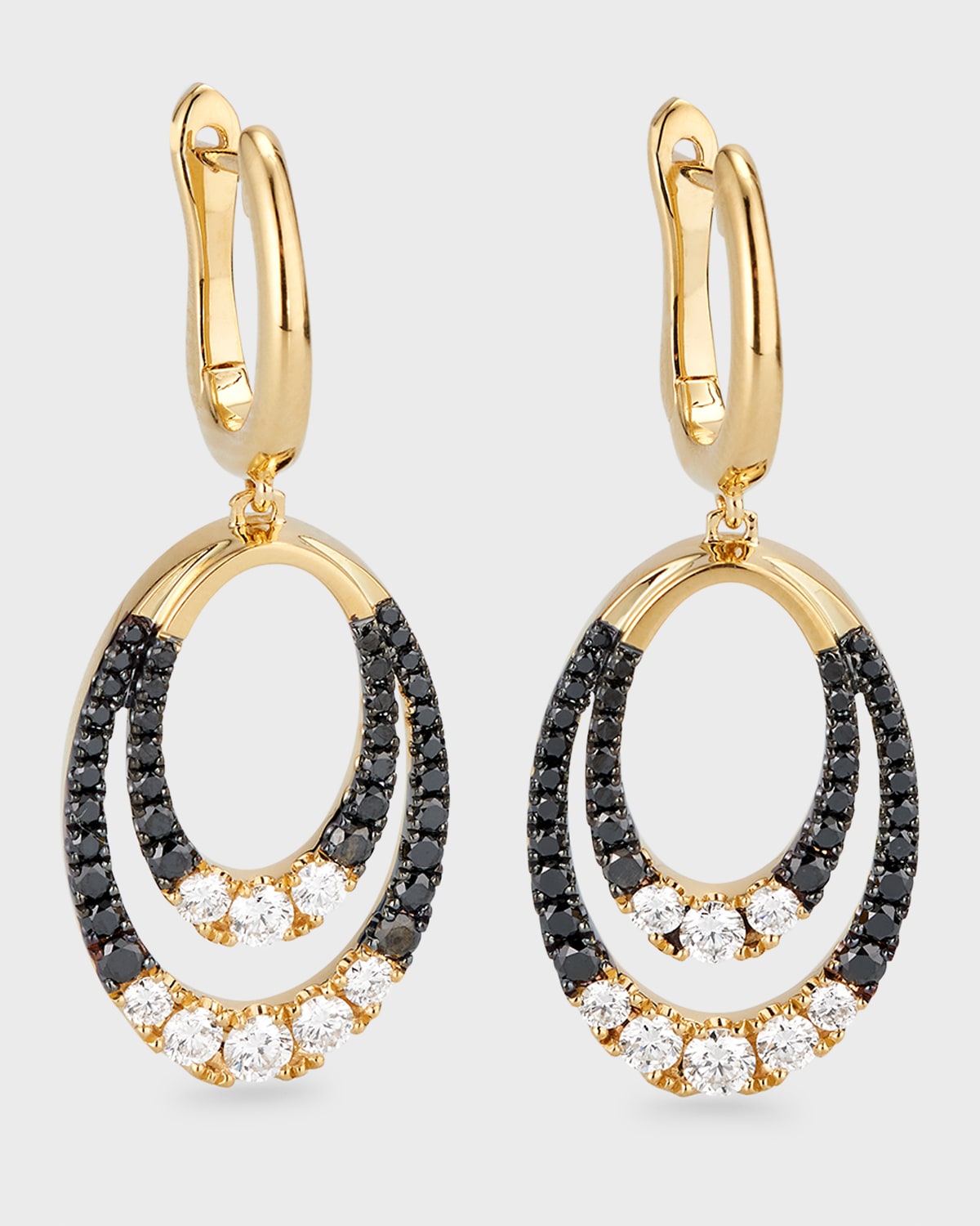 18k Clip II Medium Oval Black and White Diamond Earrings