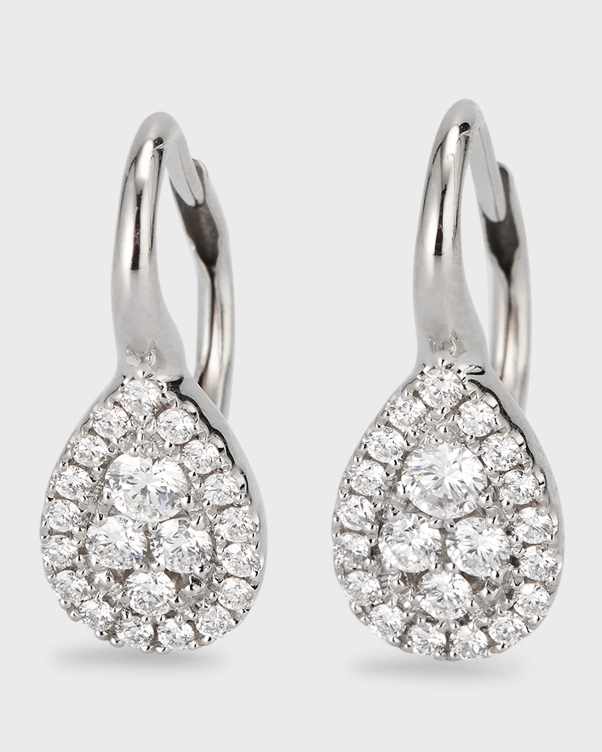 18K White Gold Graduating Half Diamond and Polished Inside Earrings