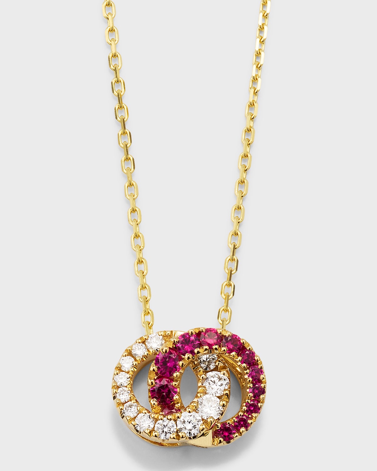 18K Yellow Gold Mini Love Half Diamond and Ruby Pendant Necklace