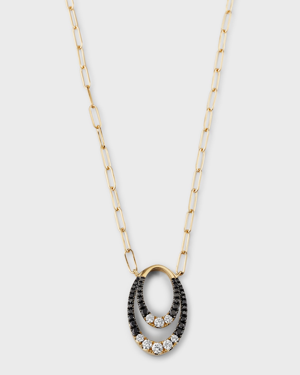 18K Yellow Gold Double Vertical Oval Necklace with Black and White Diamonds