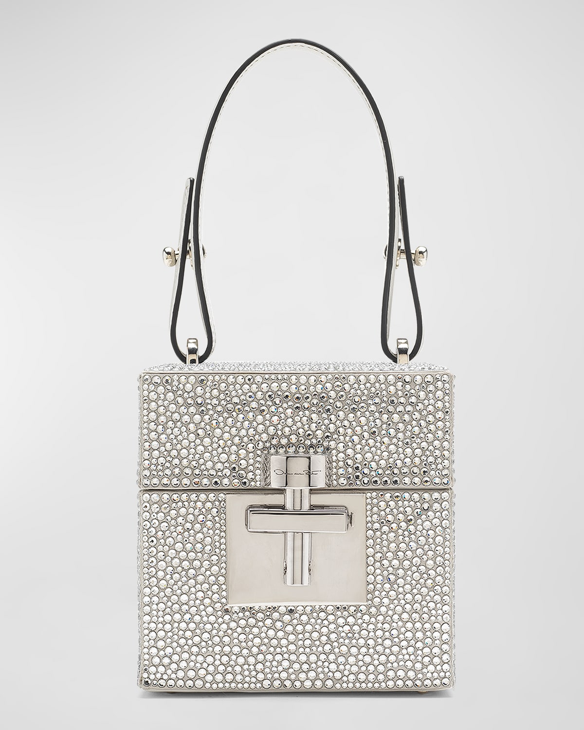 Oscar De La Renta Alibi Crystal Box Top-handle Bag In Silver