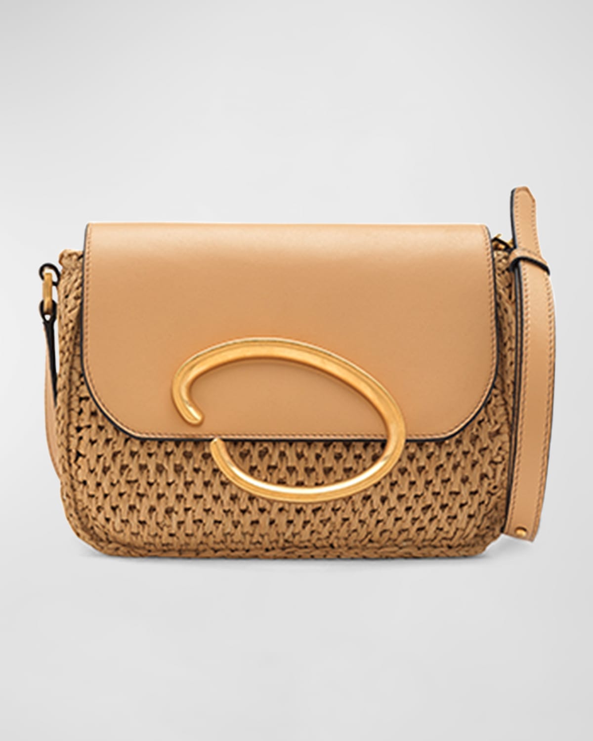 Oscar De La Renta Oath Crochet Raffia Crossbody Bag In Natural/gold