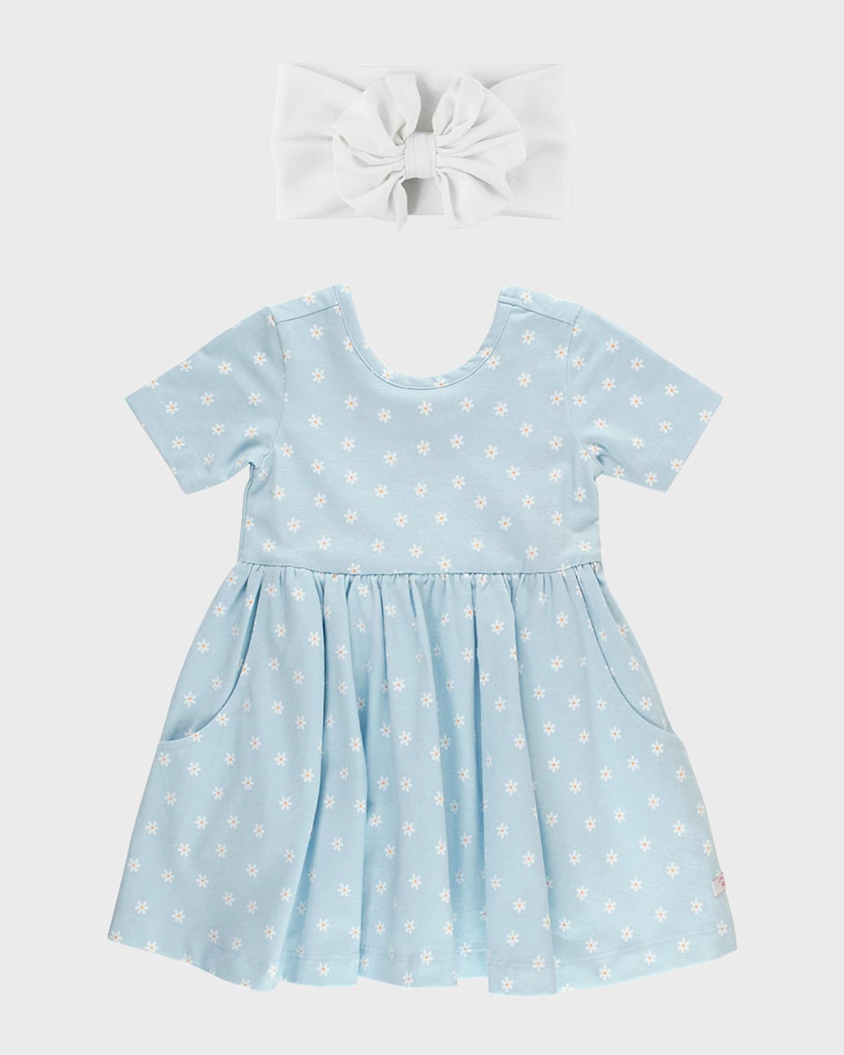 Rufflebutts Kids' Girl's Petite Blossom Dress W/ Headband Set In Blue