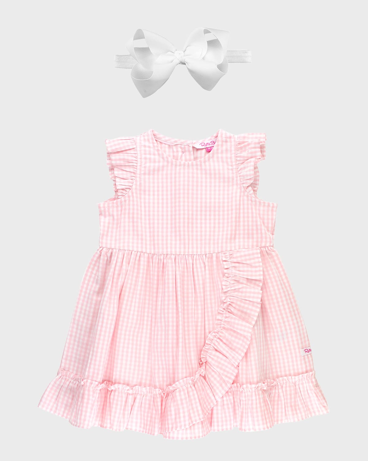 Girl's Gingham Dress & Headband Set, Size 3M-8