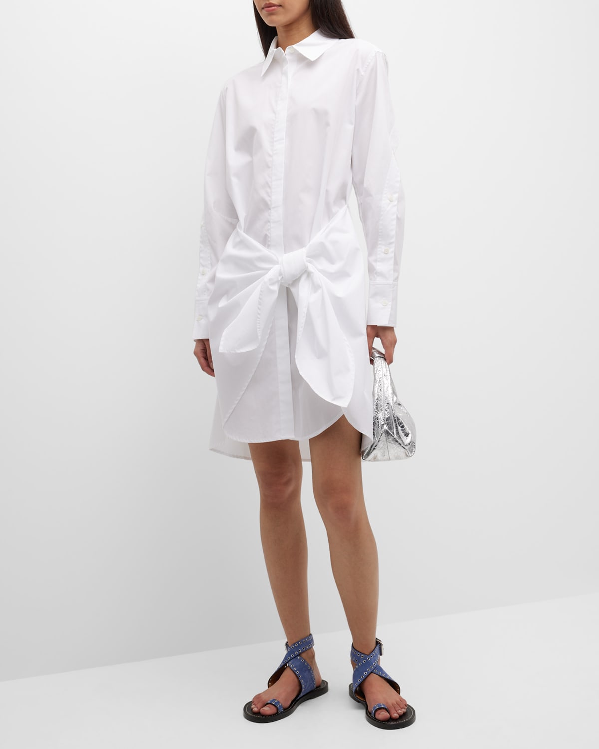 Shop Derek Lam 10 Crosby Charlotte Tie-waist Mini Shirtdress In White