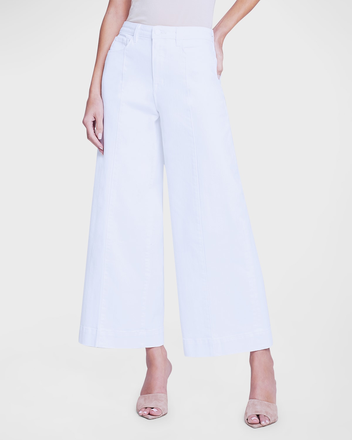 L Agence Houston High Rise Cropped Wide Leg Jeans In White