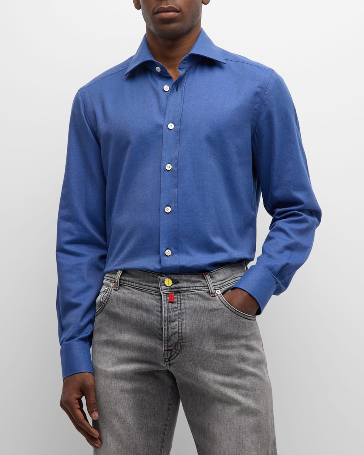 Kiton Men's Cotton Twill Sport Shirt In Blue