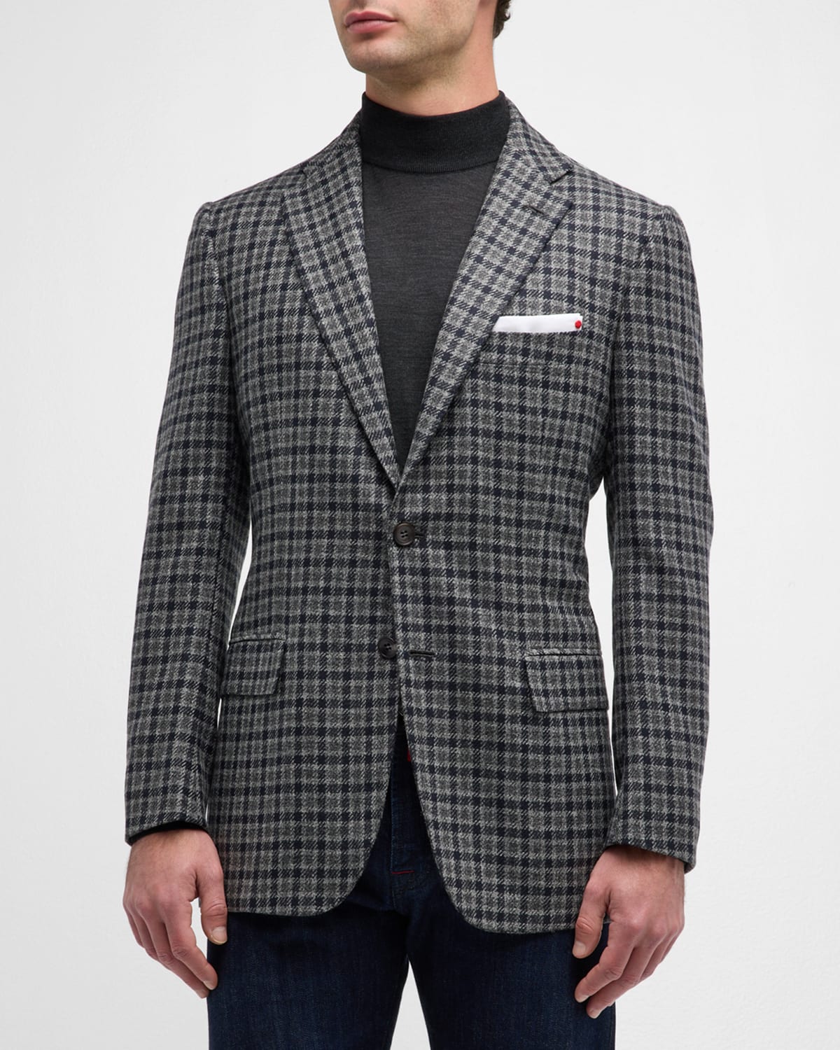 Kiton Men's Cashmere Check Sport Coat In Gray