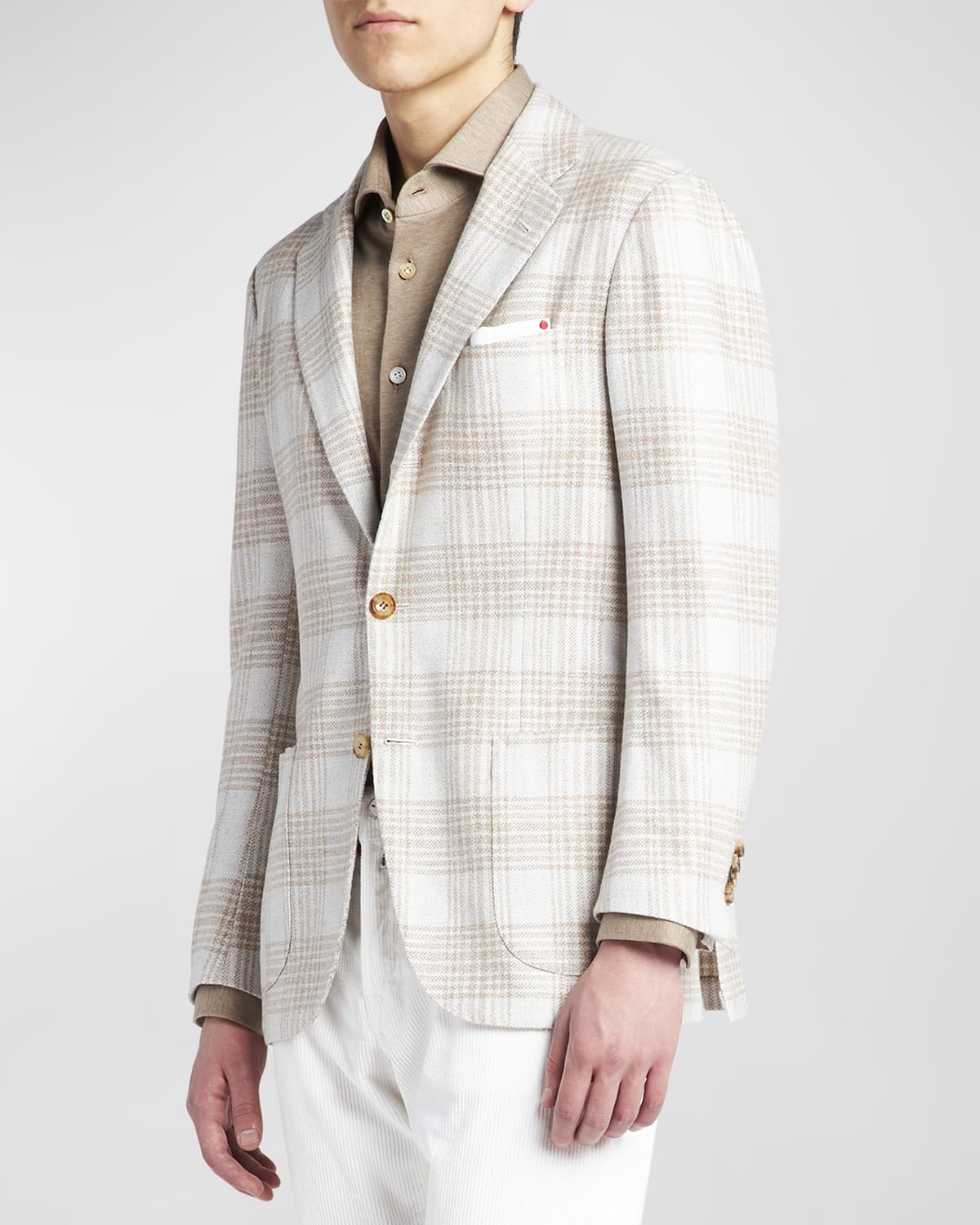 Kiton Men's Plaid Cashmere-blend Sport Coat In Cream