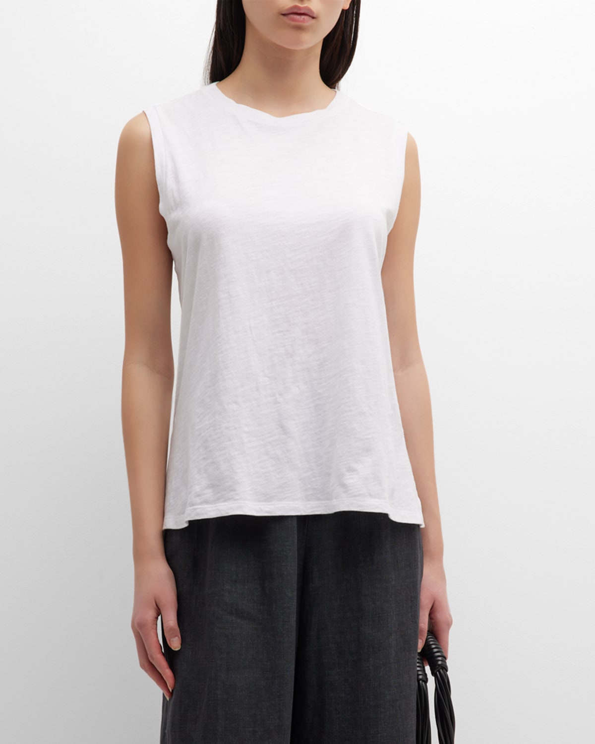 Eileen Fisher Crewneck Organic Cotton Jersey Sleeveless Top In White