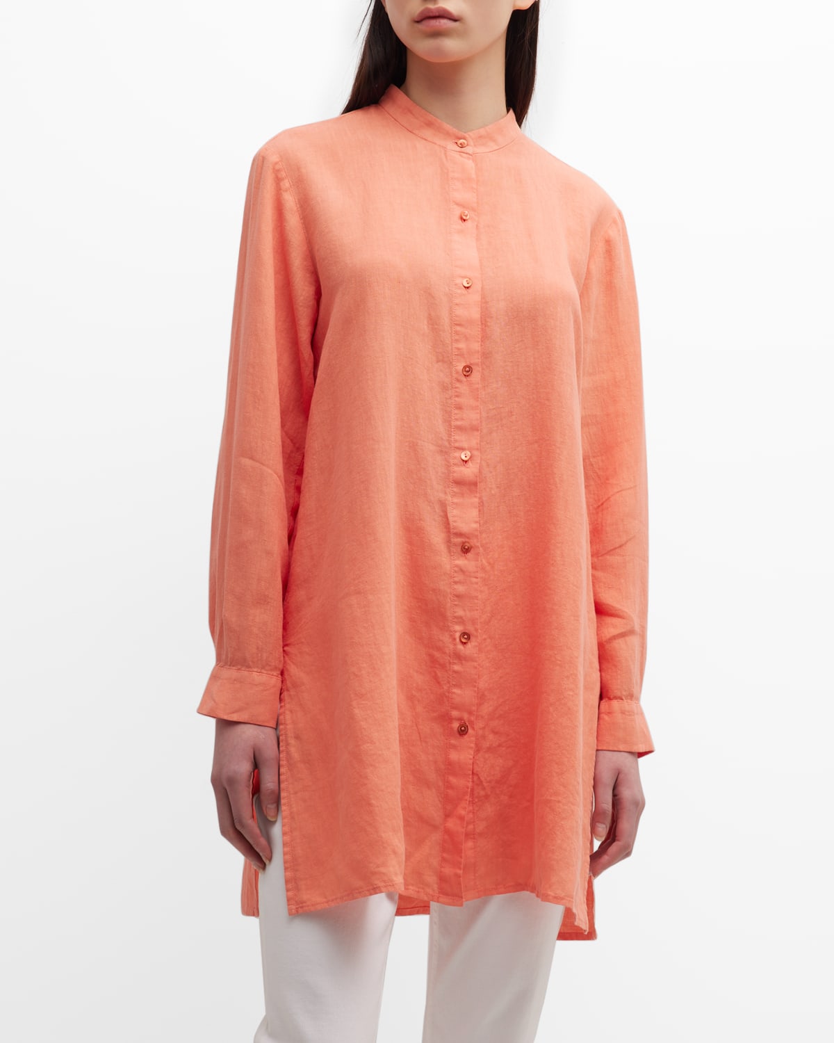 Eileen Fisher Button-down Handkerchief Linen Shirt In Guava