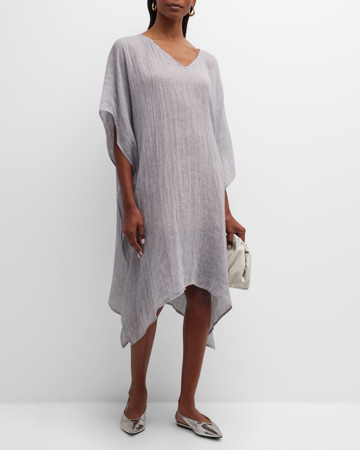 EILEEN FISHER HANDKERCHIEF KIMONO-SLEEVE LINEN CAFTAN