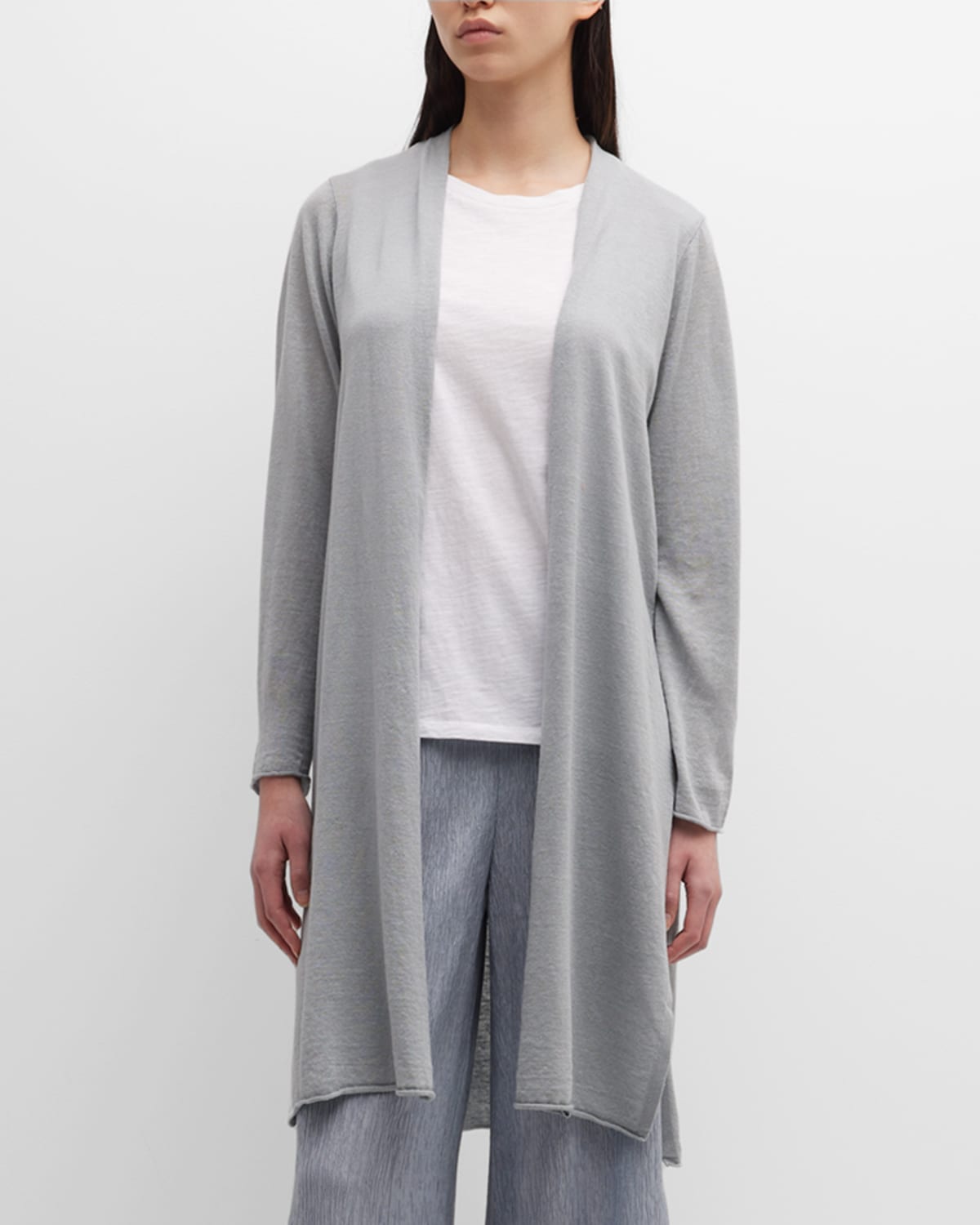 Eileen Fisher Open-front Linen-cotton Cardigan In Geyser