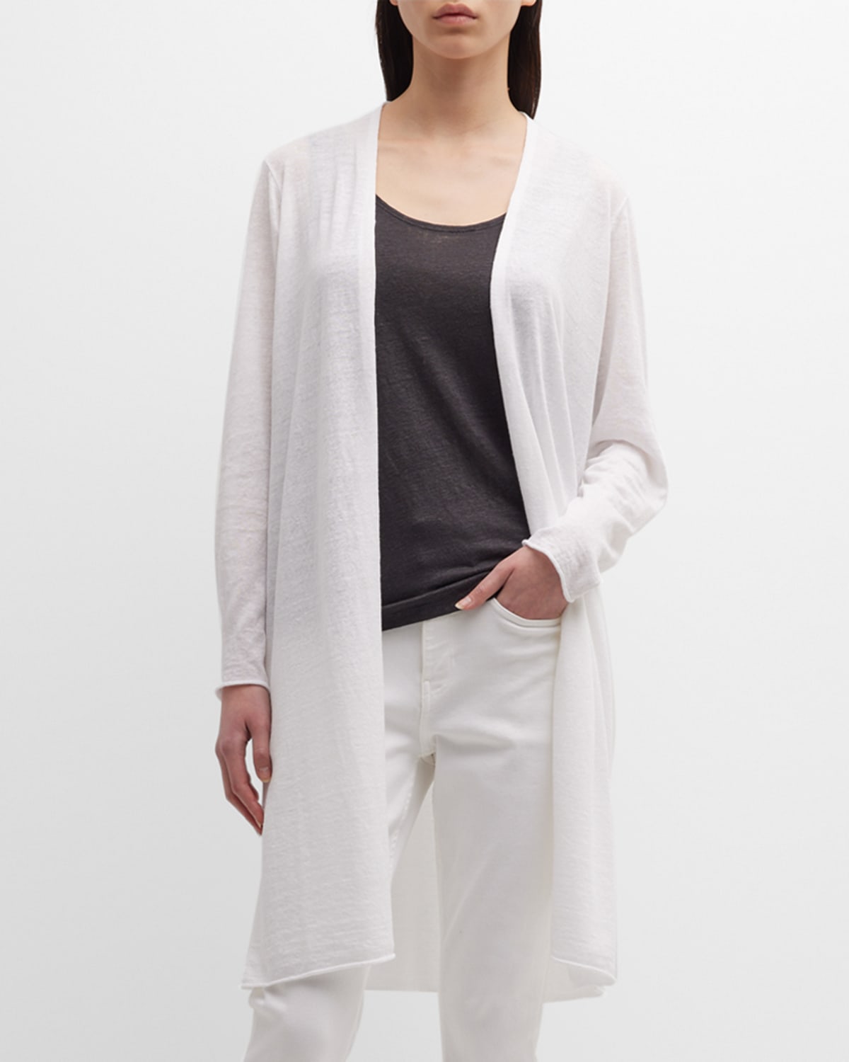 Eileen Fisher Open-front Linen-cotton Cardigan In White