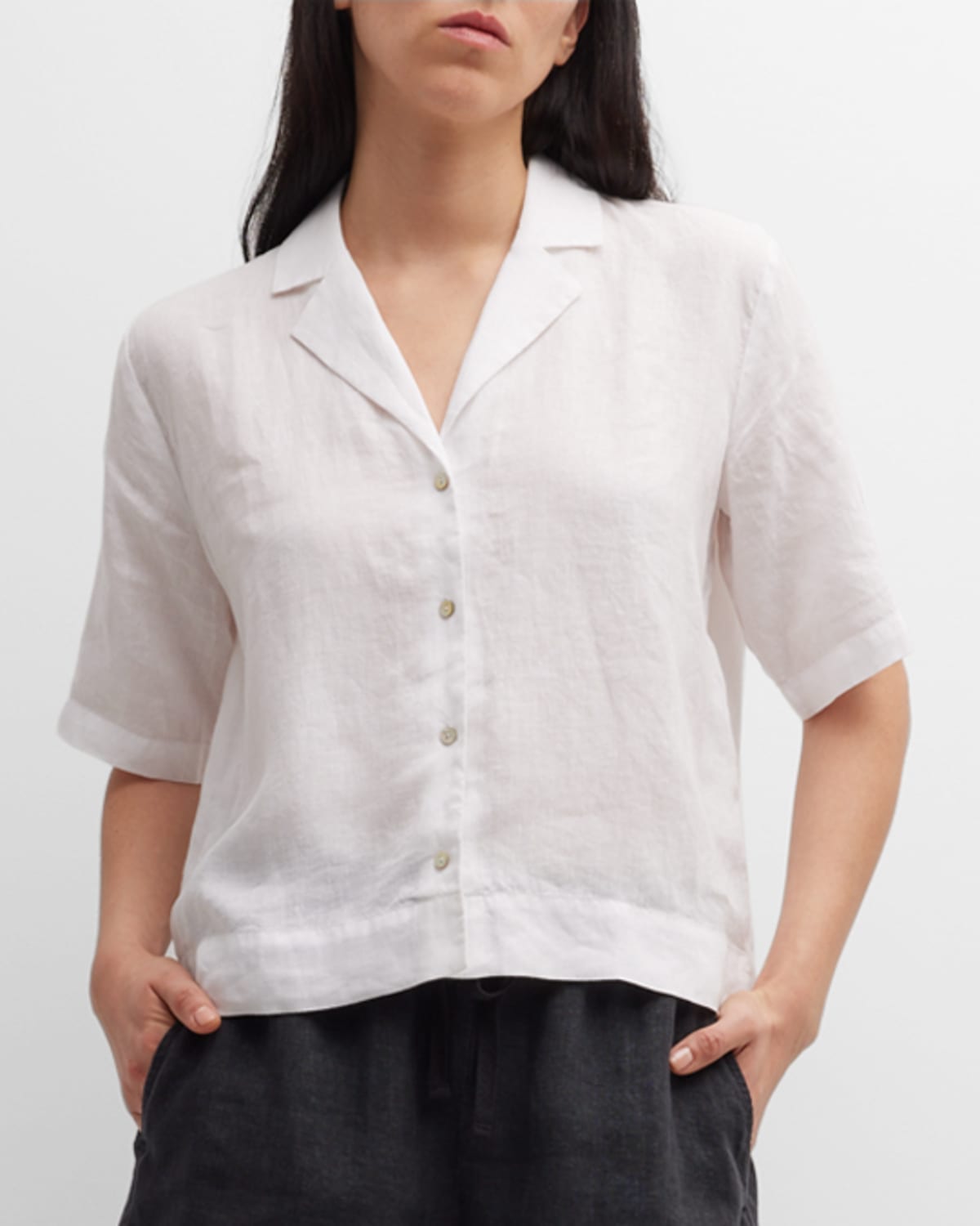 Eileen Fisher Short-sleeve Boxy Lightweight Linen Shirt In White