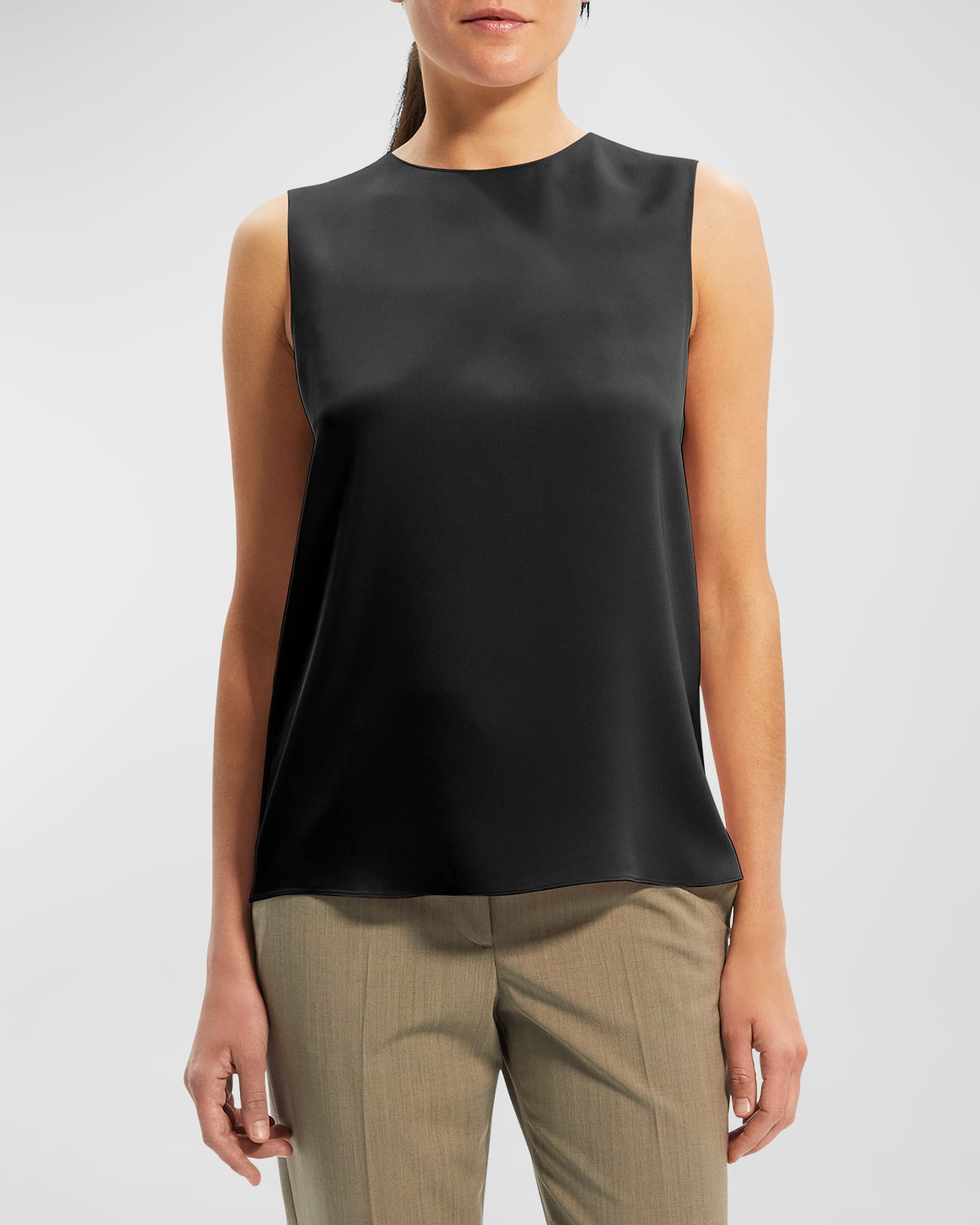 Theory Silk Straight Shell Top In Blk