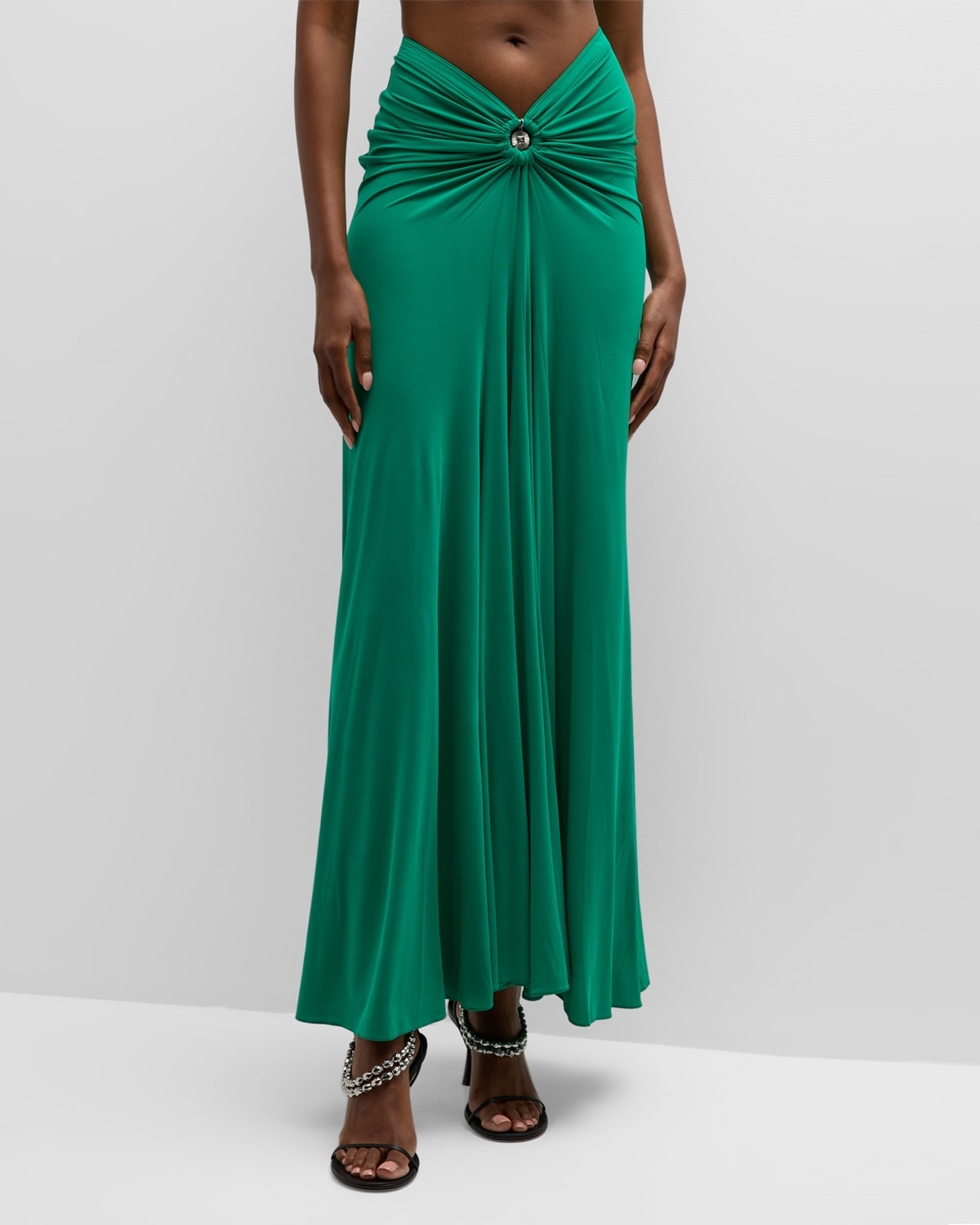 Rabanne Gathered Maxi Skirt In Emeraude
