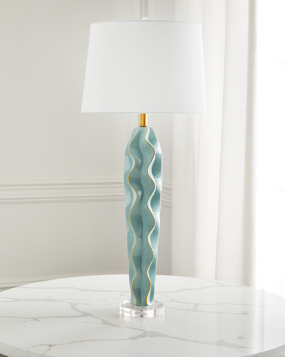 Old World Design Celadon Hannah Ceramic Wave Lamp In Celadon