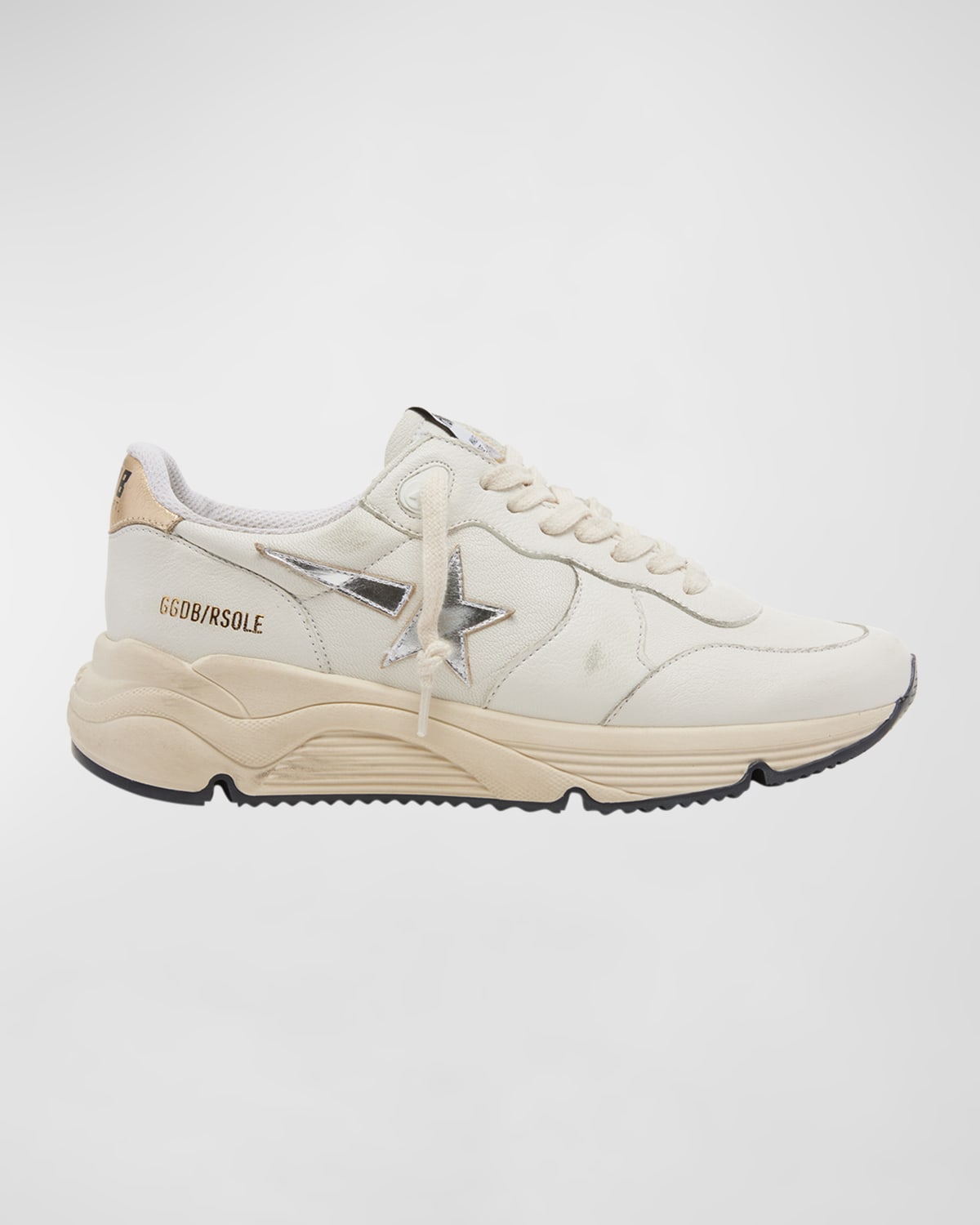 Golden Goose Star Nappa Leather Running Sneakers In White Silver Gold