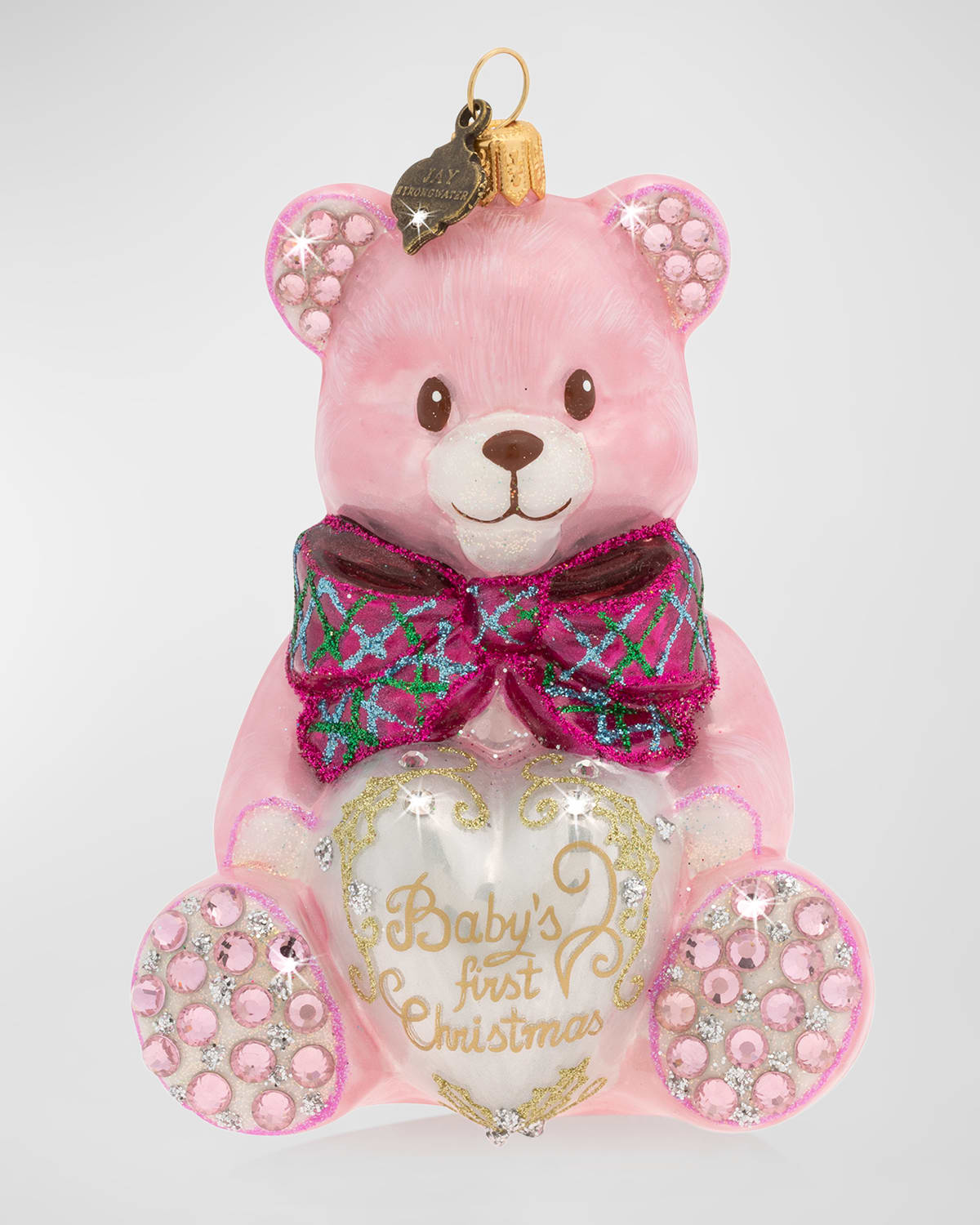Jay Strongwater Baby's First Christmas Pink Teddy Glass Christmas Ornament