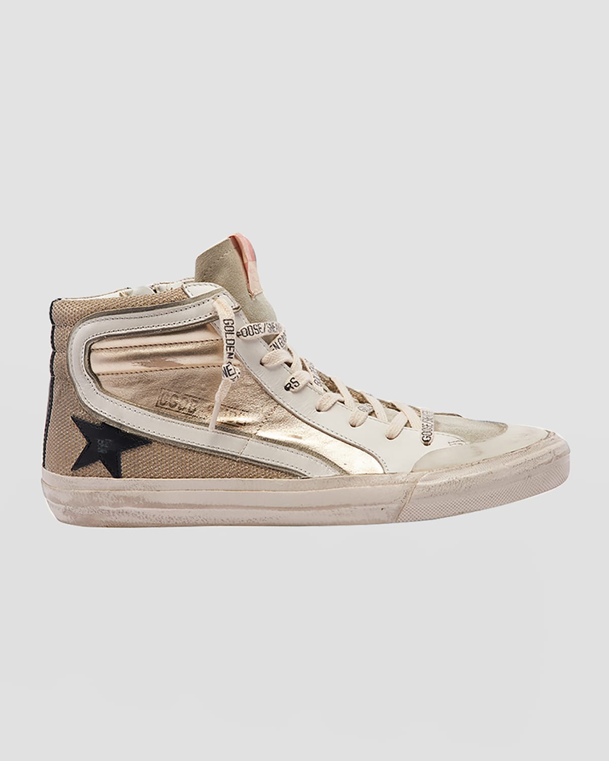 GOLDEN GOOSE SLIDE MID-TOP METALLIC LEATHER SNEAKERS