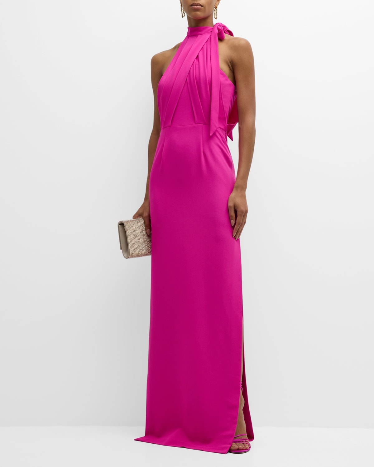 Shop Black Halo Annabeth Draped Halter Column Gown In Vibrant Pink