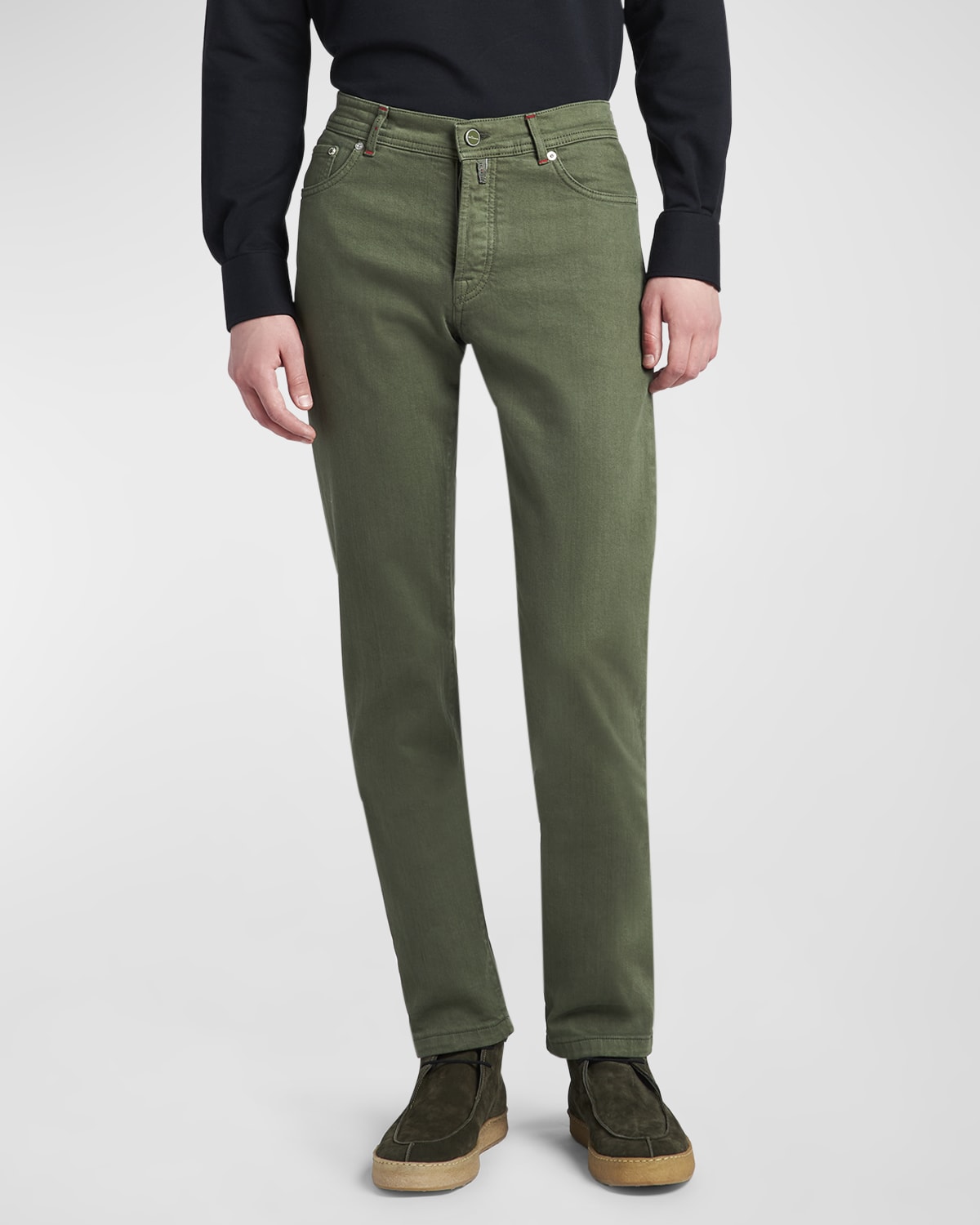 Kiton Men's Cotton-stretch 5-pocket Trousers In Olive