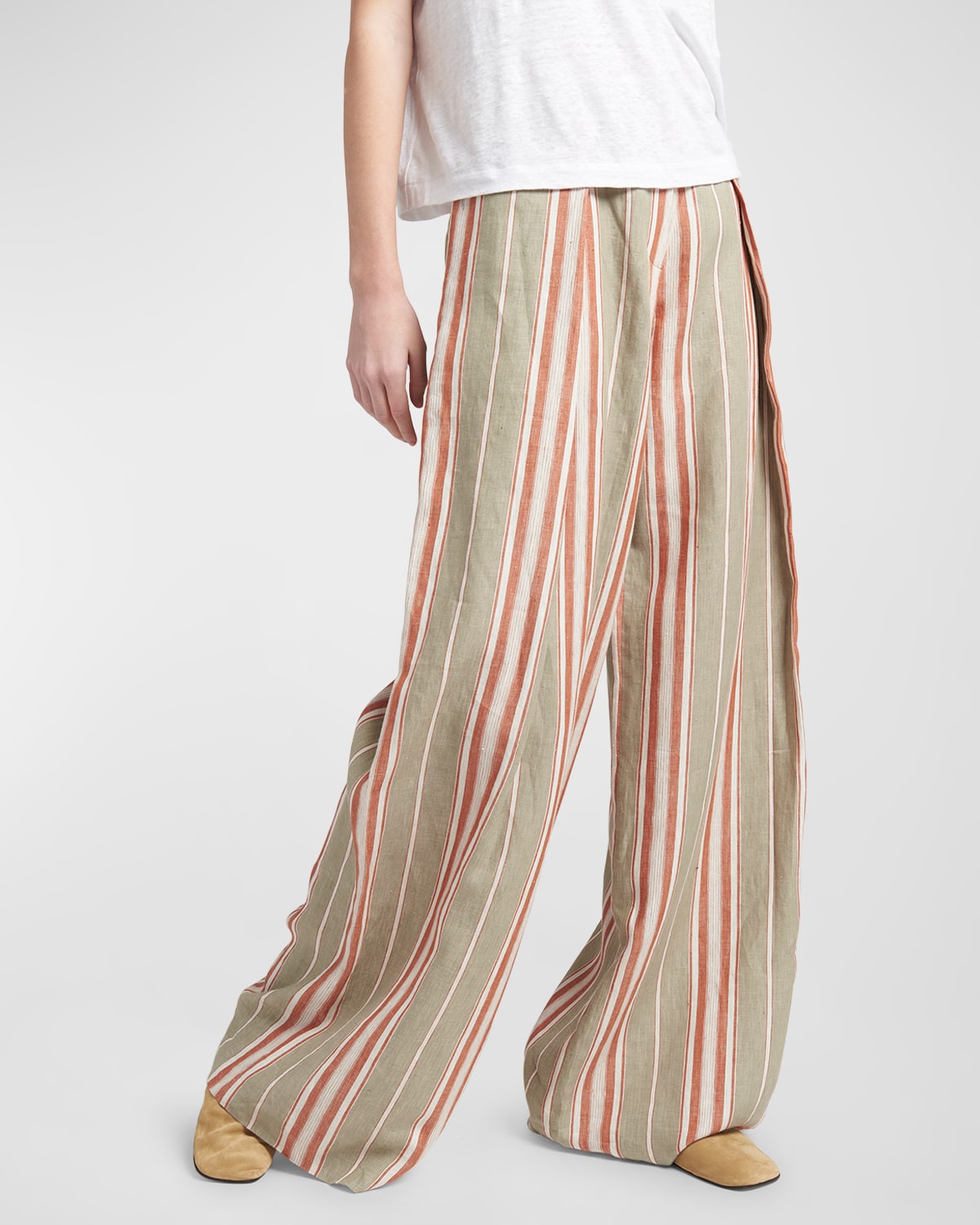 Loro Piana Notan Beach Stripes Linen Pants In F4lq Jujube Orang