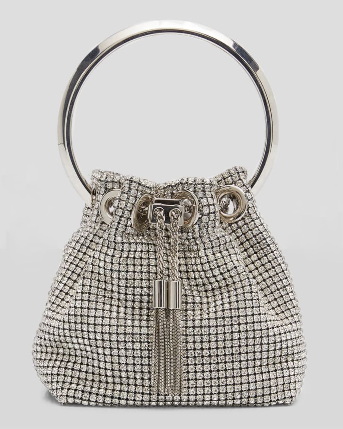 Jimmy Choo Bon Bon Micro Crystal Bucket Bag In Silver