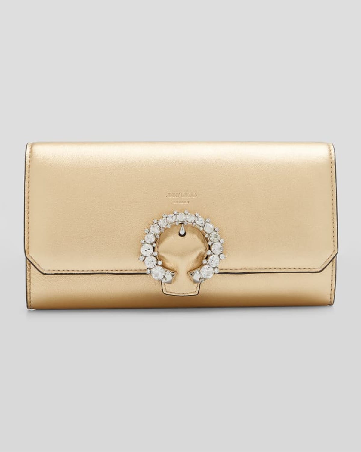 Jimmy Choo Women's Crystal-embellished Metallic Leather Wallet With Chain In Gold Silver
