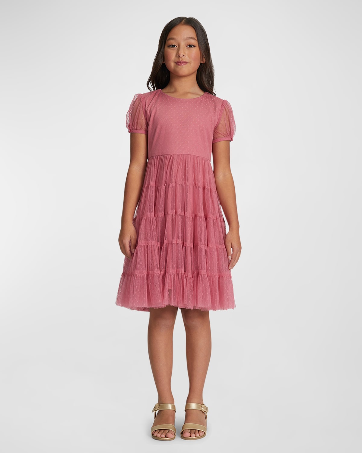 Girl's Lydia Mesh Dress, Size 4-14