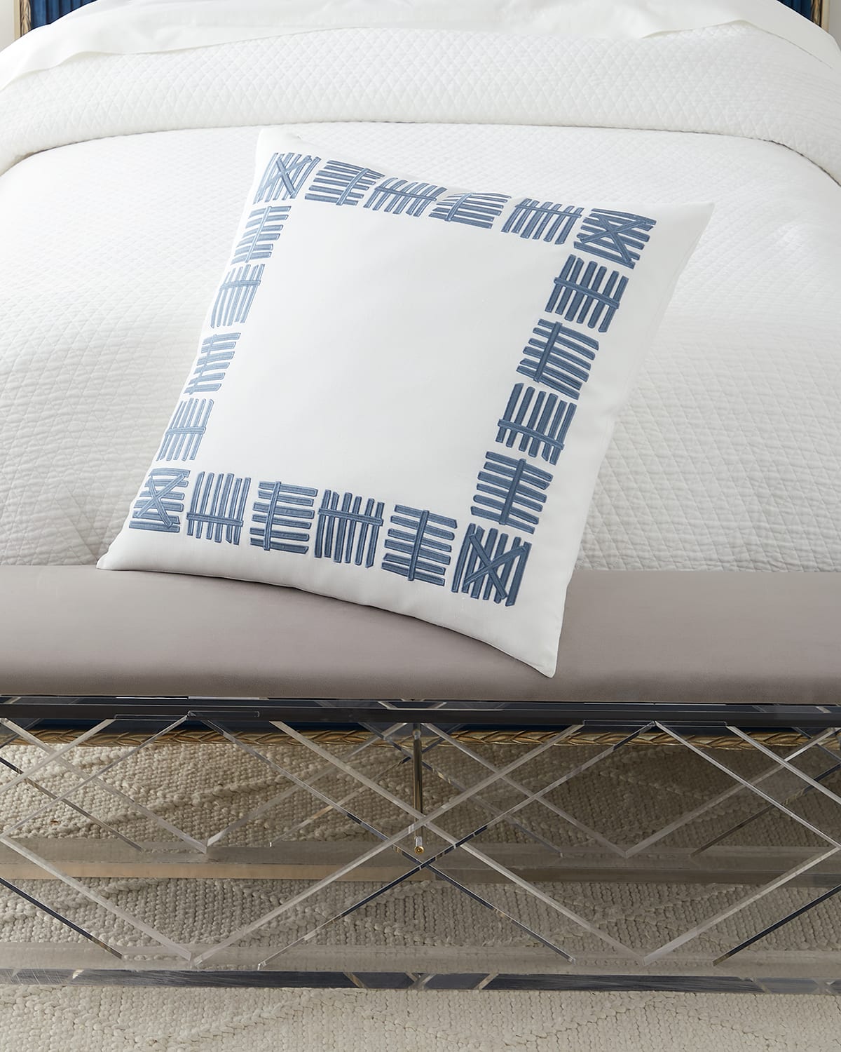 Lili Alessandra Andre Euro Border Pillow In White Indigo