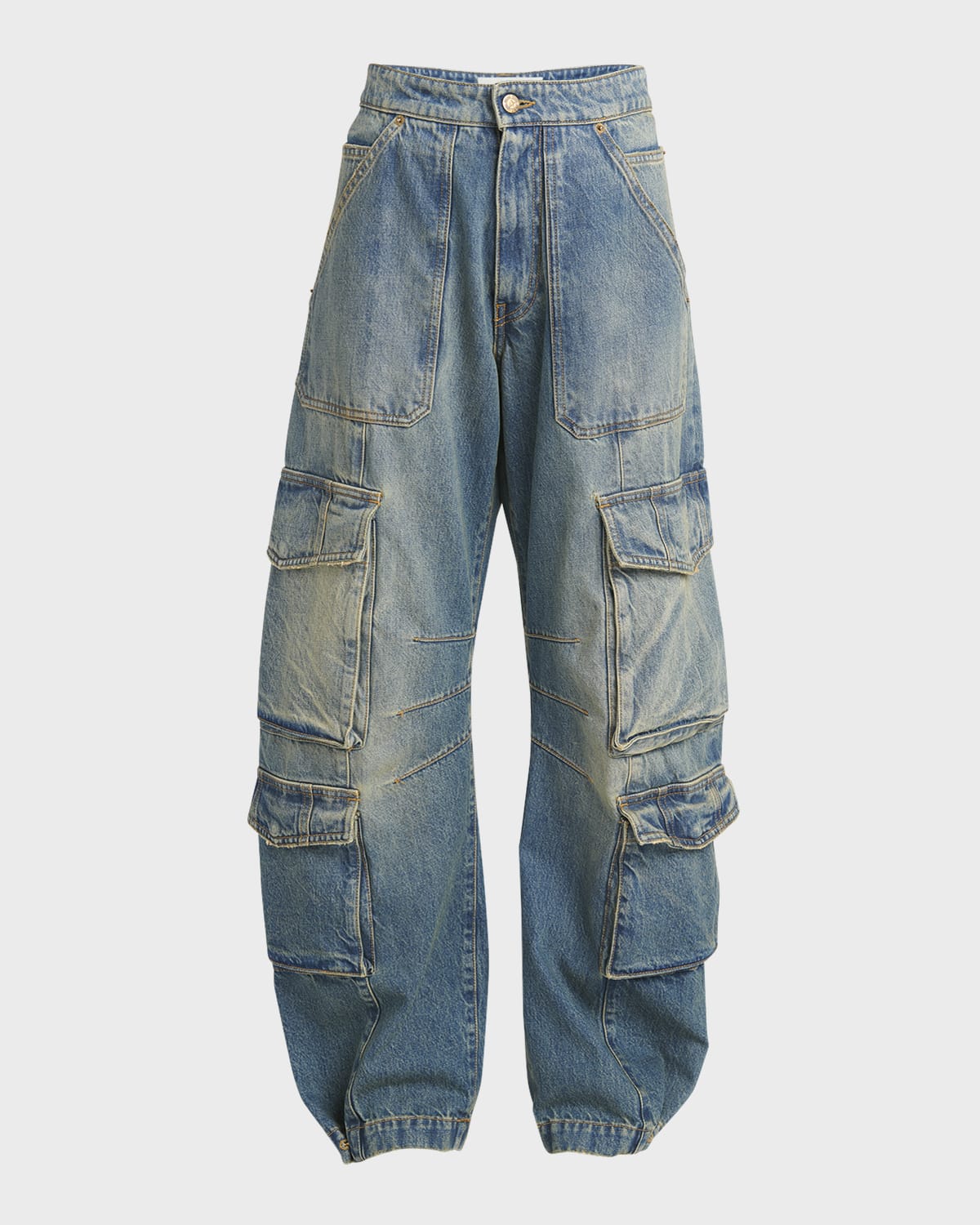 Shop Golden Goose Low-rise Wide-leg Cargo Jeans In Blue