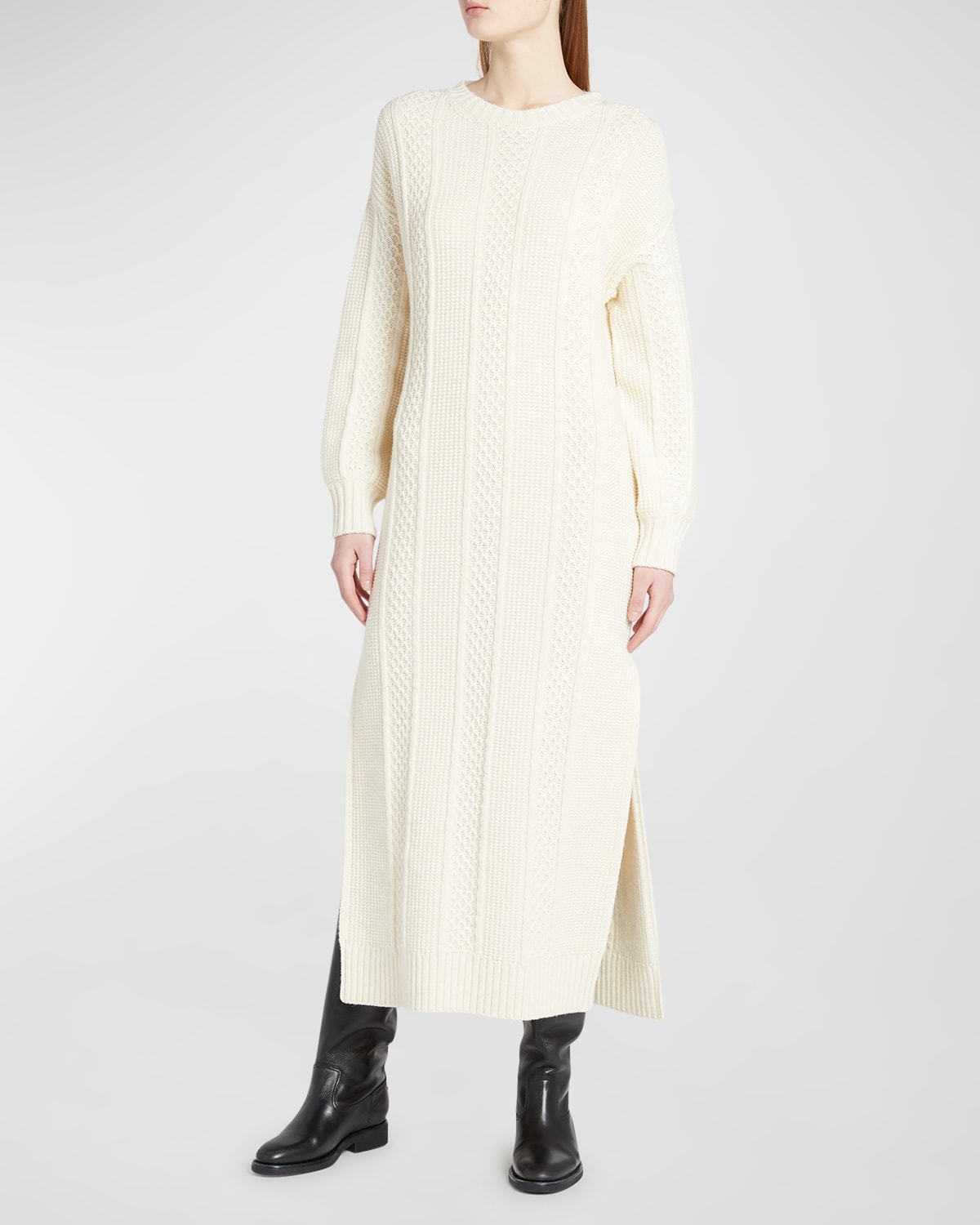 Golden Goose Journey Collection Mixed Stitch Long Sleeve Virgin Wool Sweater Dress In Lambs Wool Sassfr