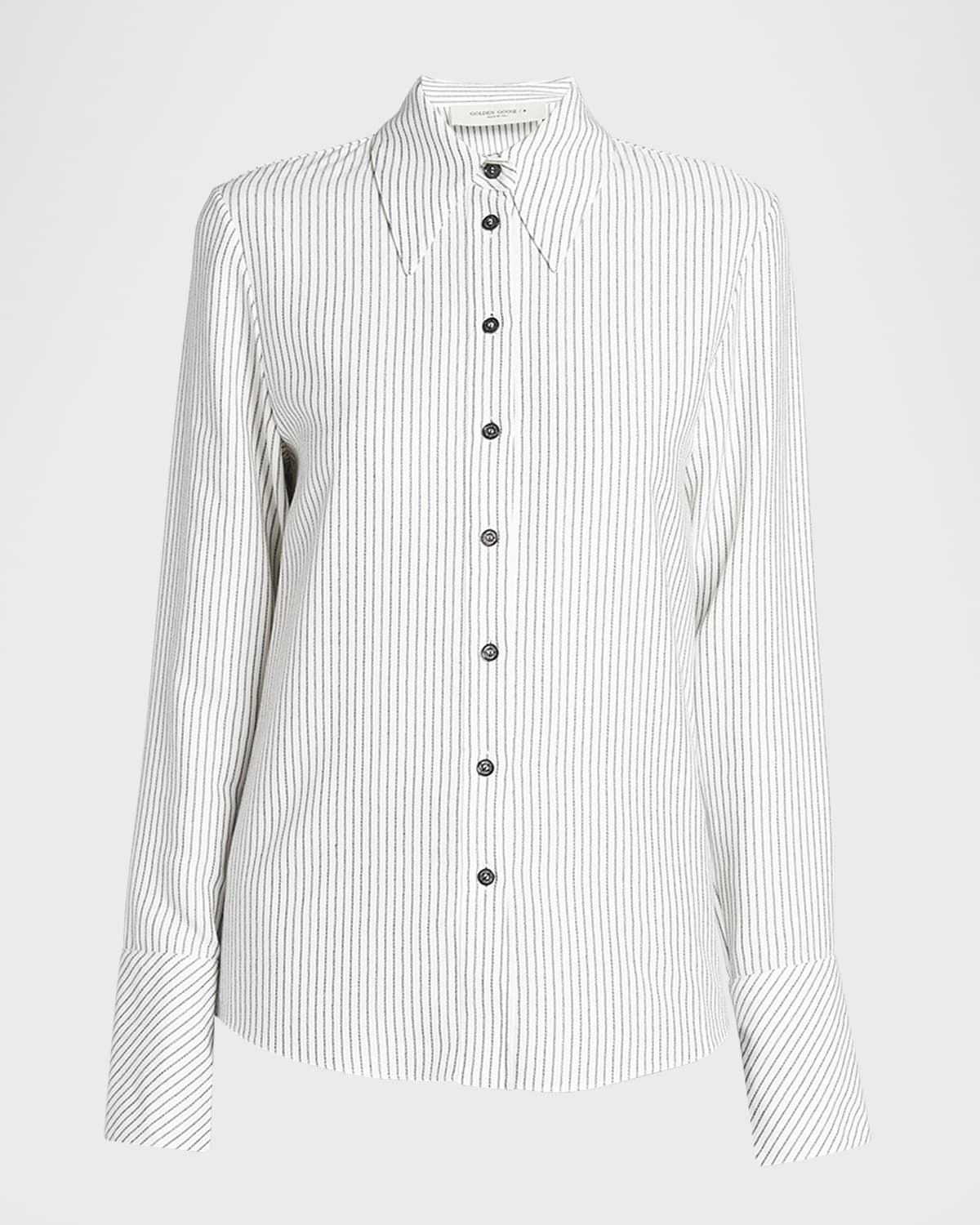 Shop Golden Goose Stripe Button-front Slim Shirt In Arctic Wolfblack