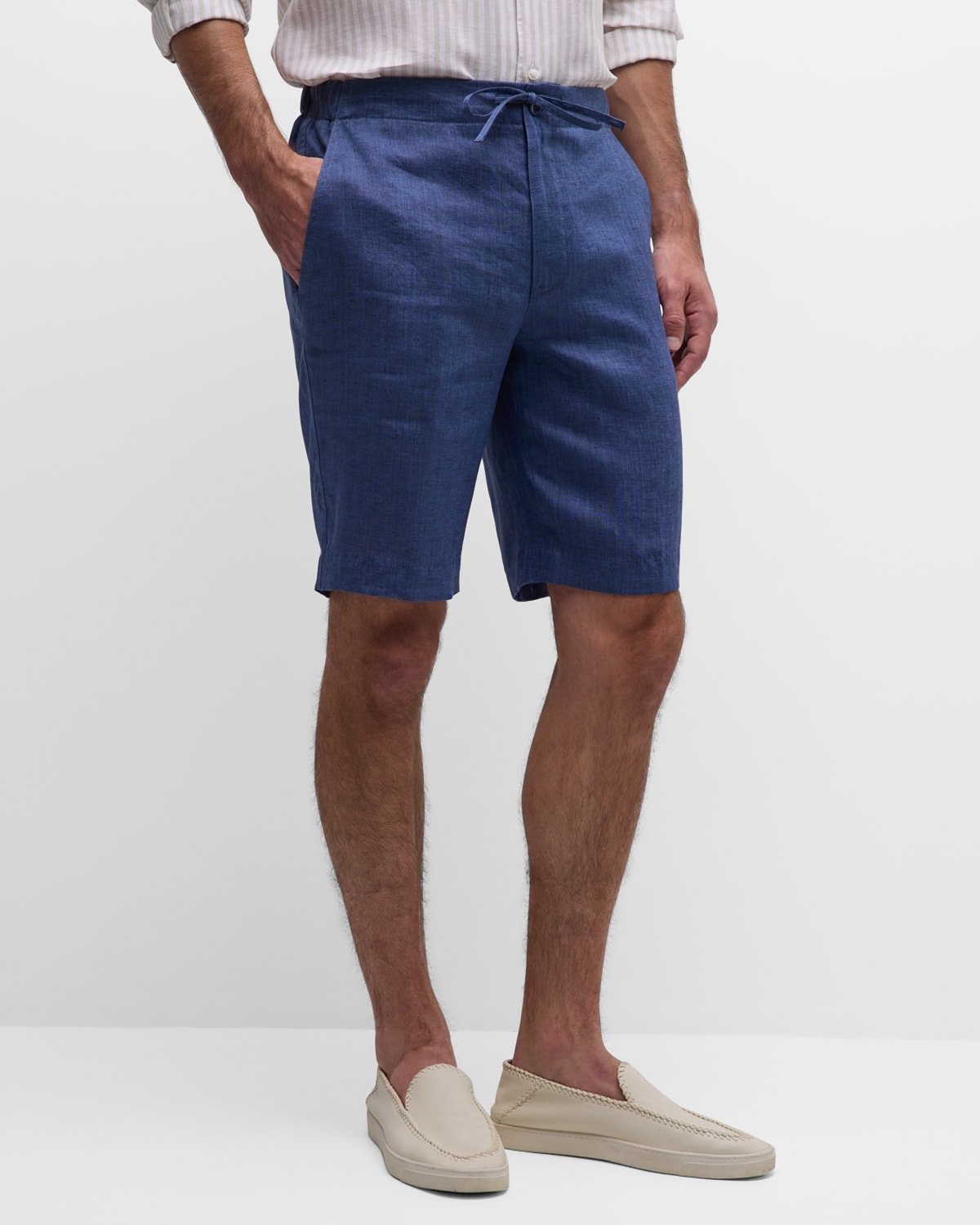Loro Piana Straight-leg Linen Drawstring Bermuda Shorts In Blue Still Water