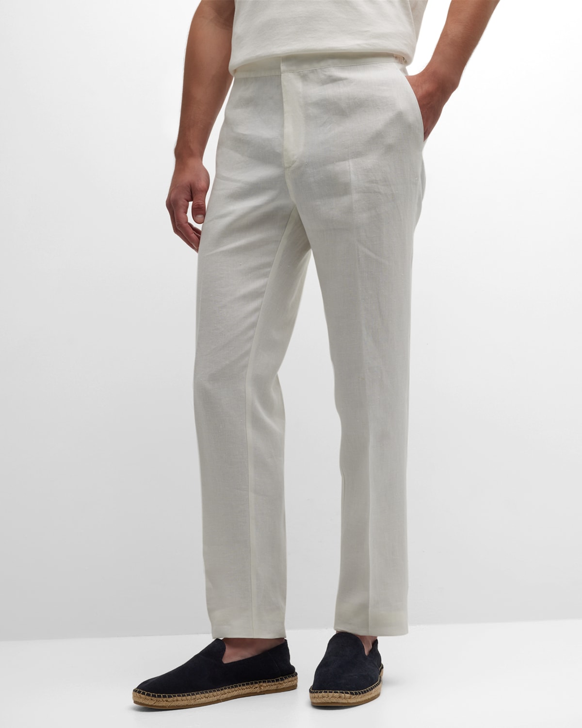 Loro Piana Men's Linen Straight Leg Pants In White