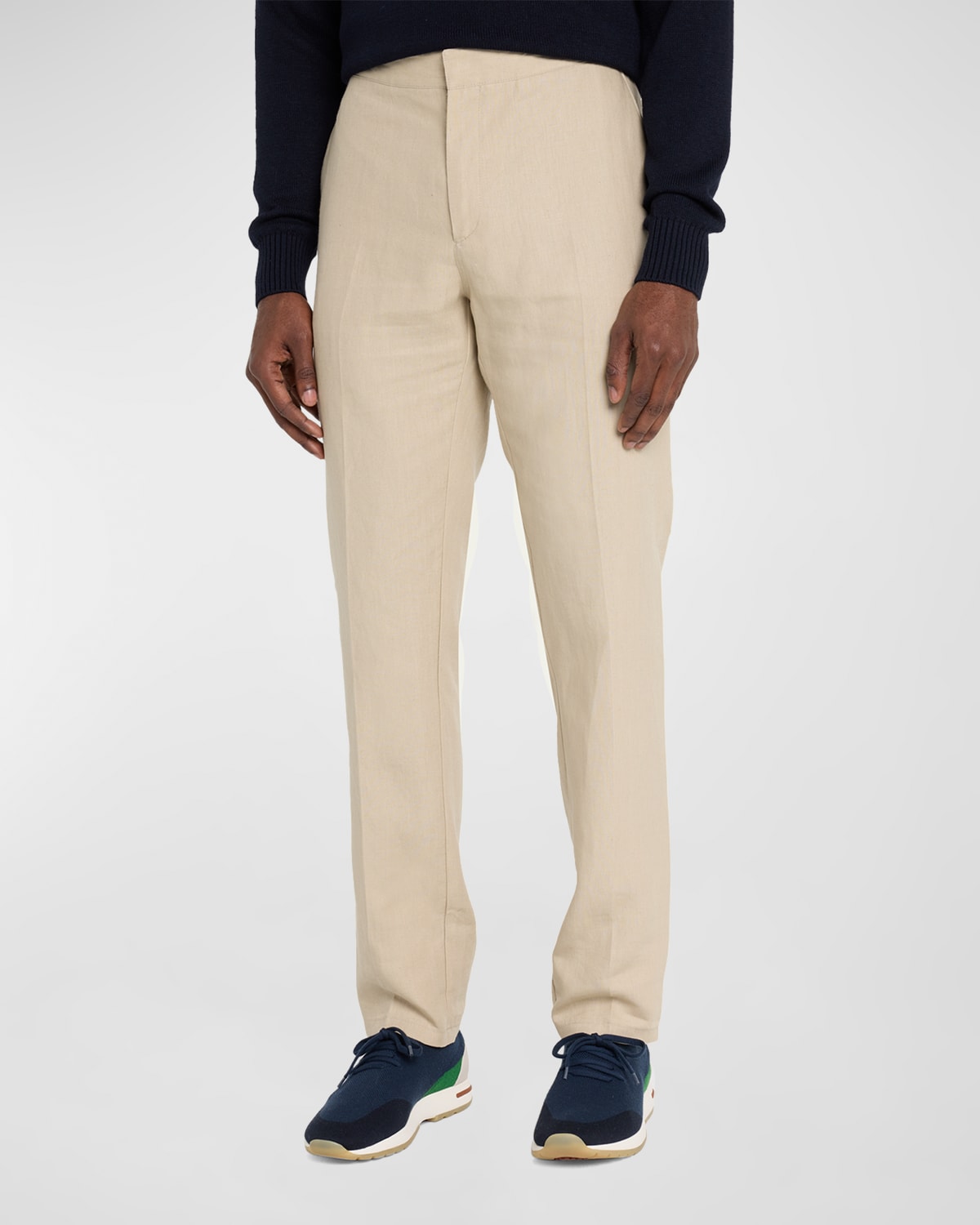 LORO PIANA MEN'S LINEN STRAIGHT LEG PANTS