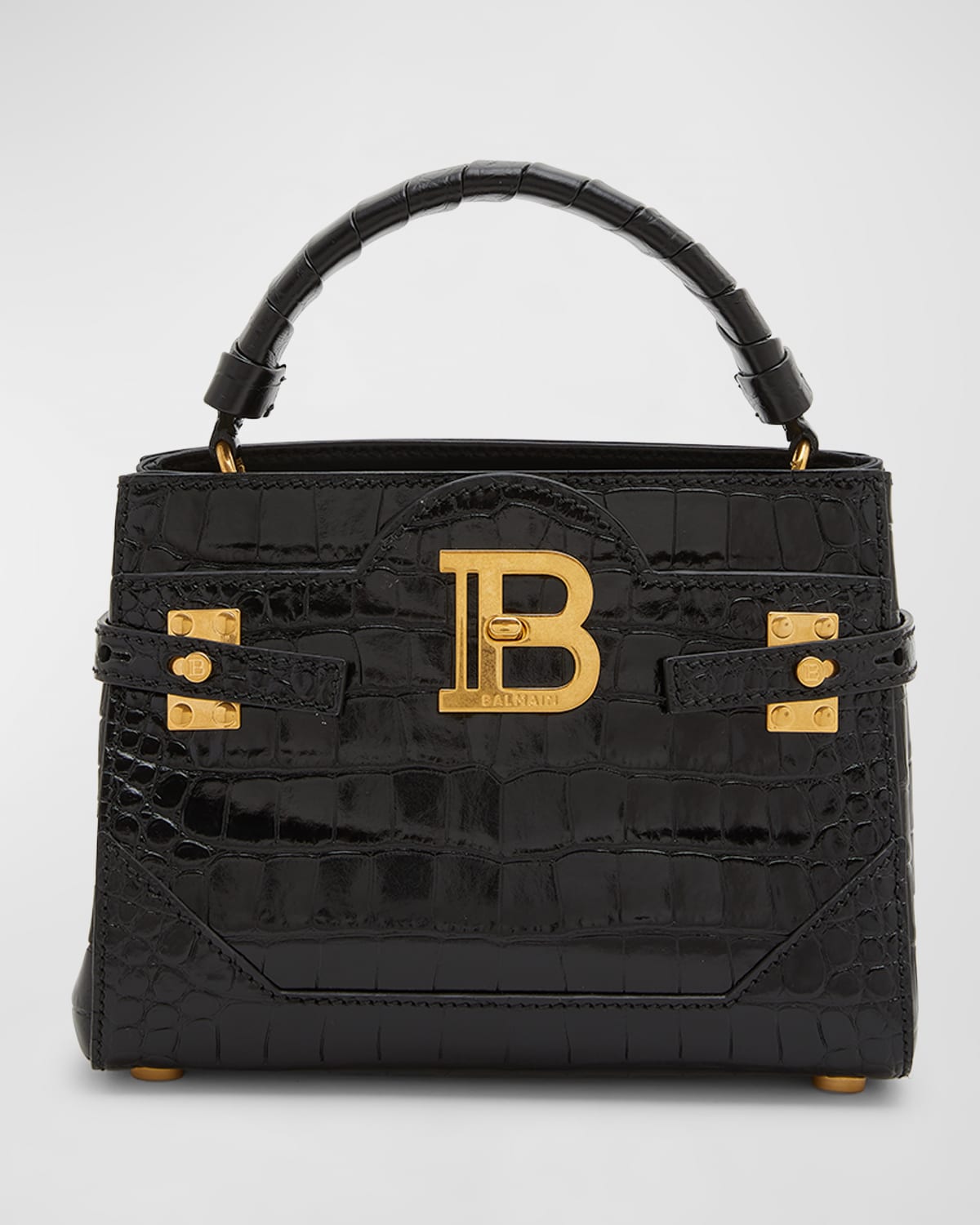 Balmain BBuzz 22 Croc-Embossed Top-Handle Bag Smart Closet