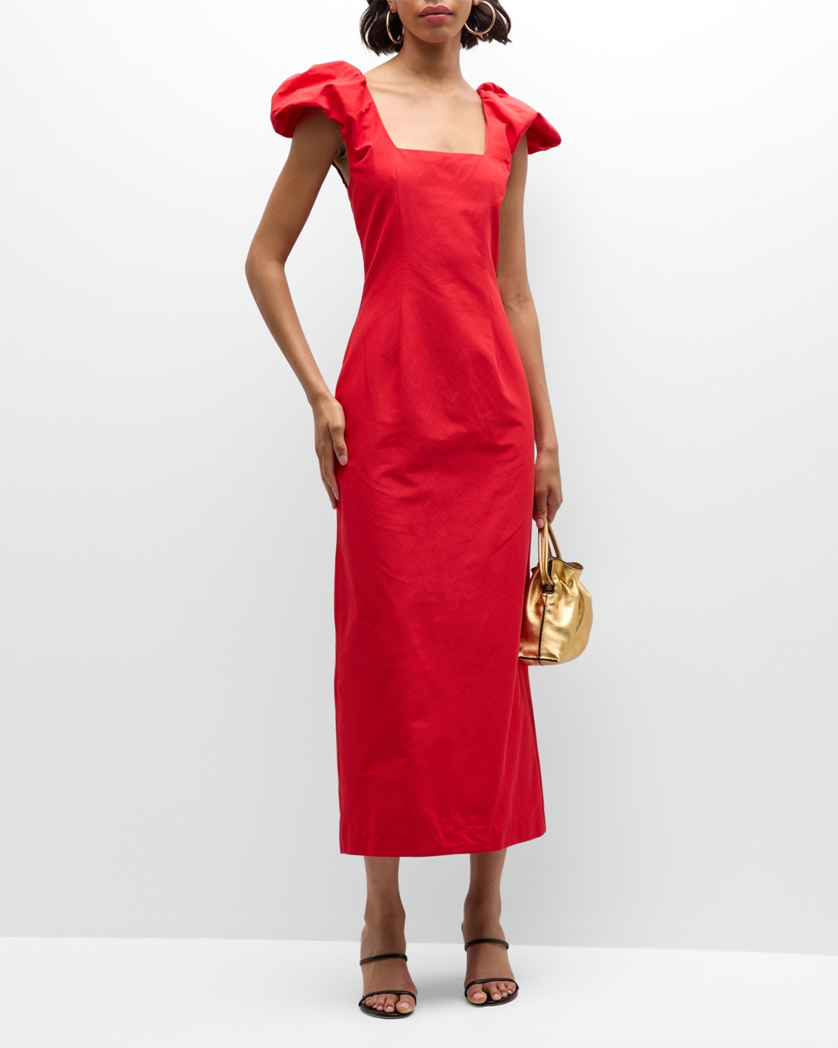 Wynn Hamlyn Victoria Square-neck Puff-sleeve Maxi Dress In Scarlet