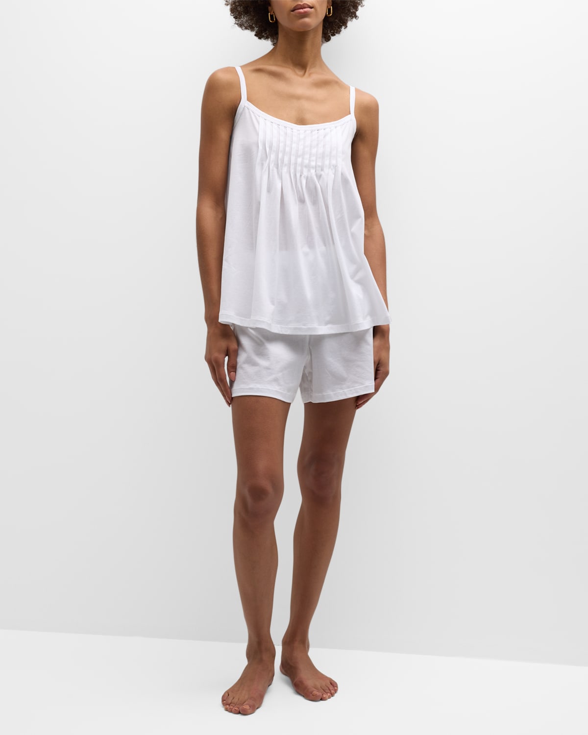 Shop Hanro Julia Short Scoop-neck Pintuck Pajama Set In White