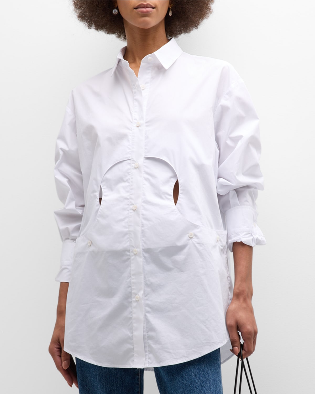 Lock Button-Front Cotton Shirt