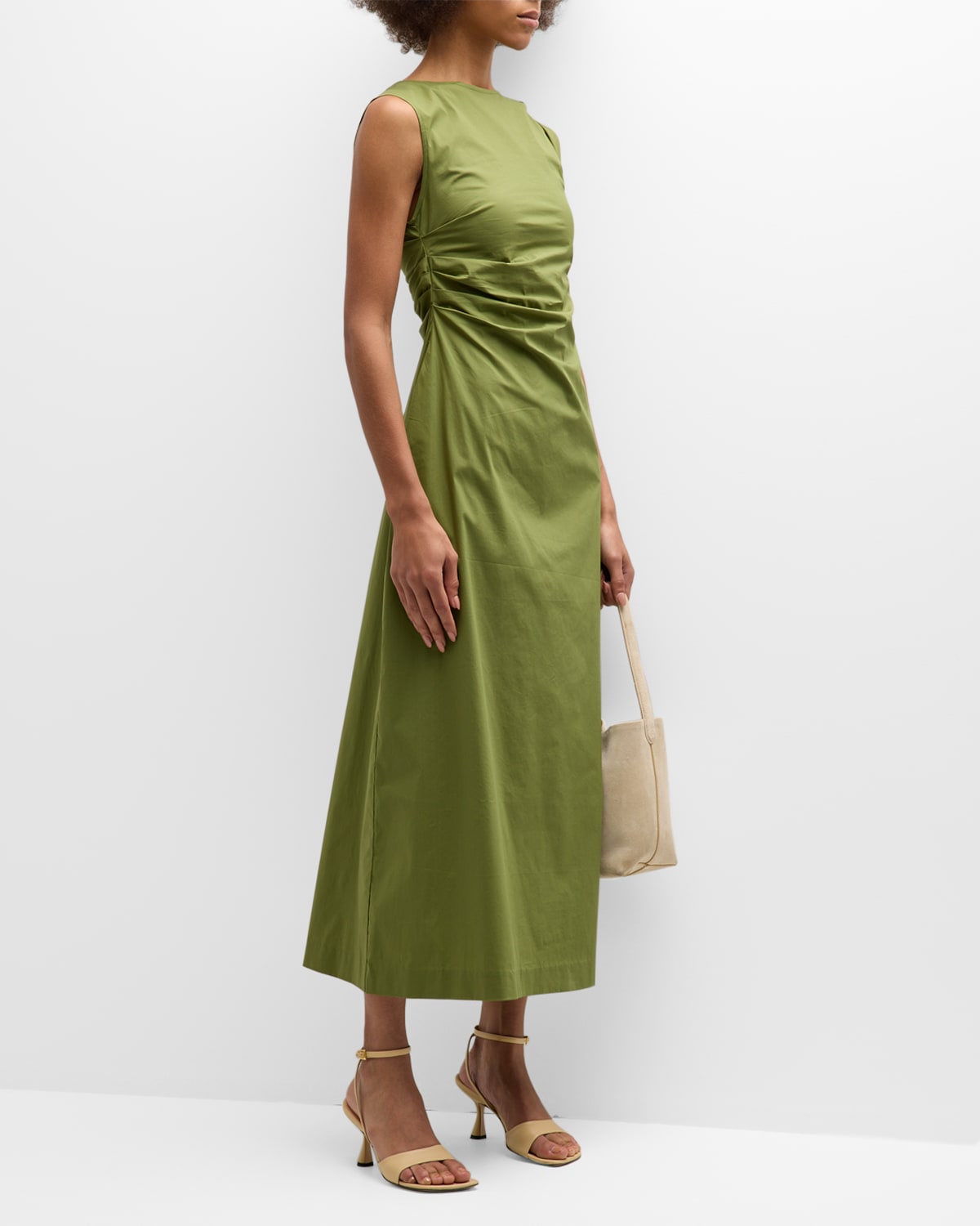Wynn Hamlyn Monica High-neck Gathered A-line Maxi Dress In Olive Green