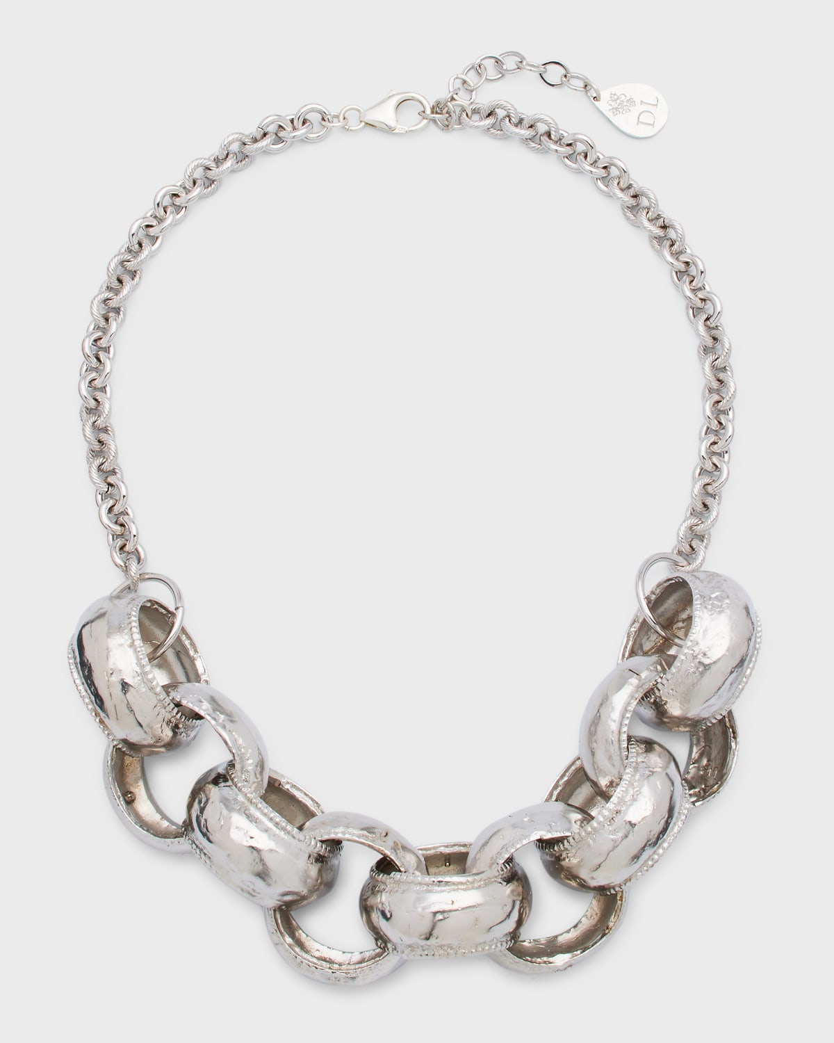 Devon Leigh Rhodium Mongolian Chain Necklace In Silver